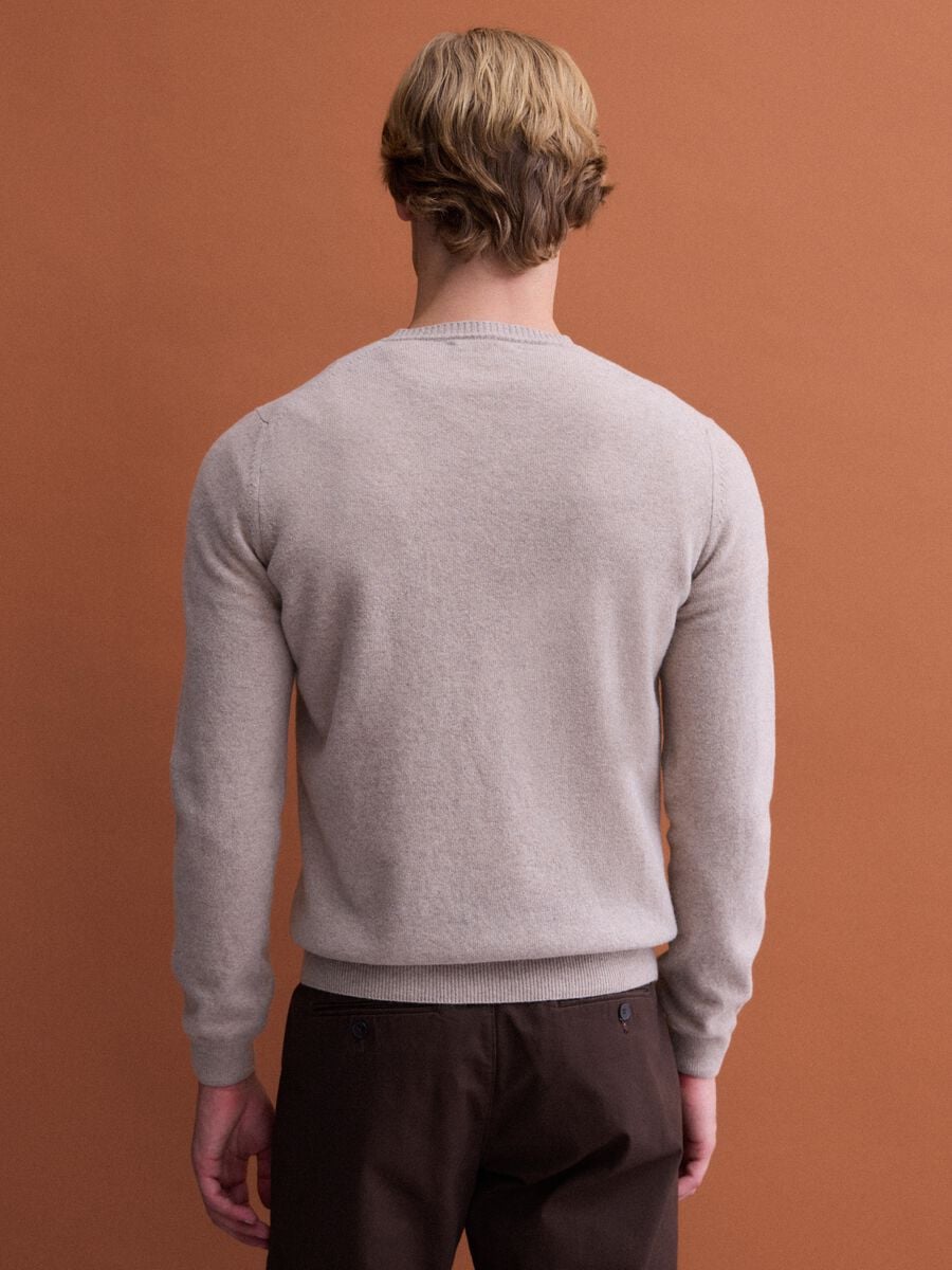 Beige pure wool crew-neck jumper, regular fit_3