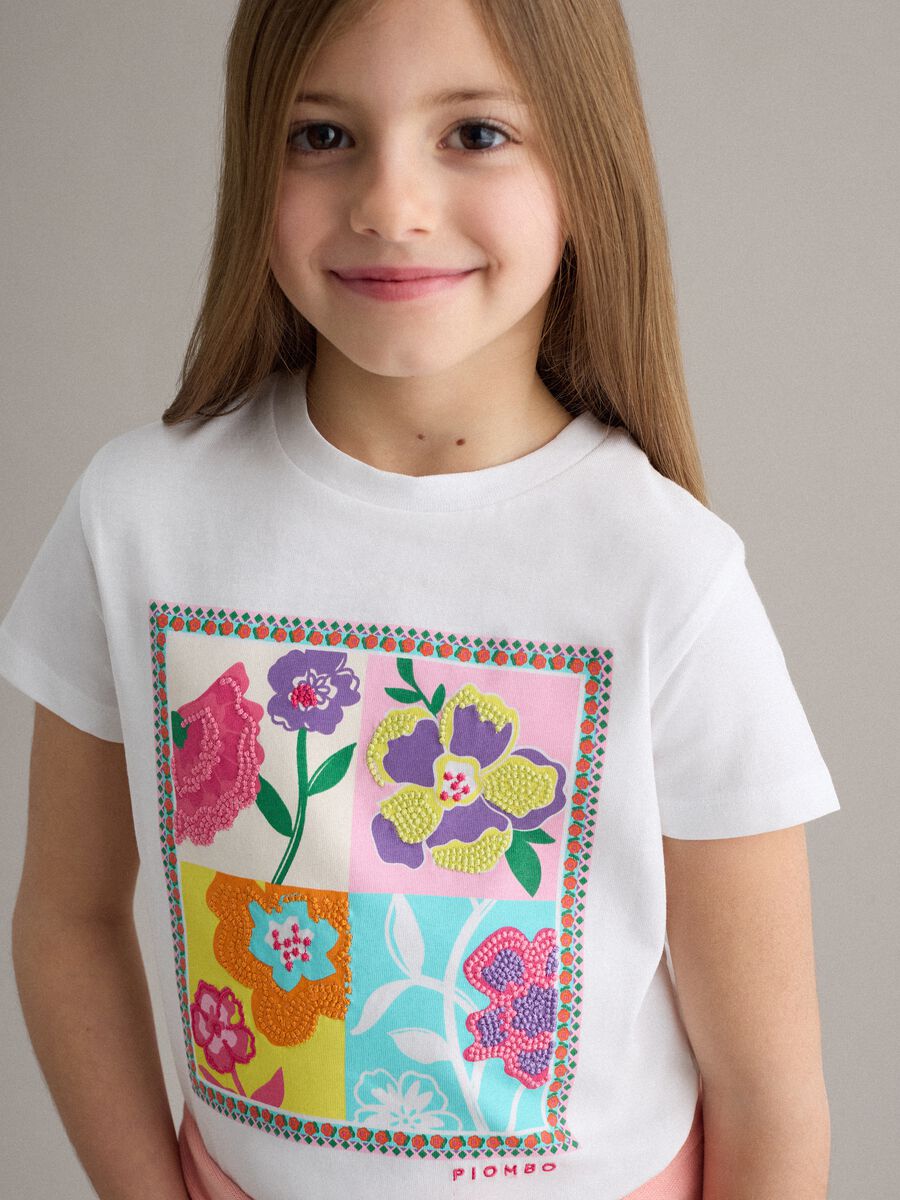 Regular fit white pure cotton t-shirt with print for girls_1