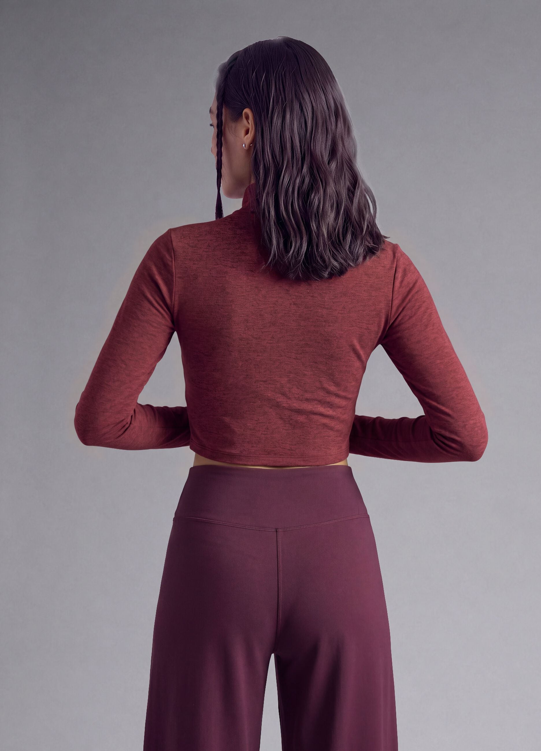 T-shirt rossa crop in tessuto elasticizzato con collo rialzato Easy Dry ALTAVIA STUDIO