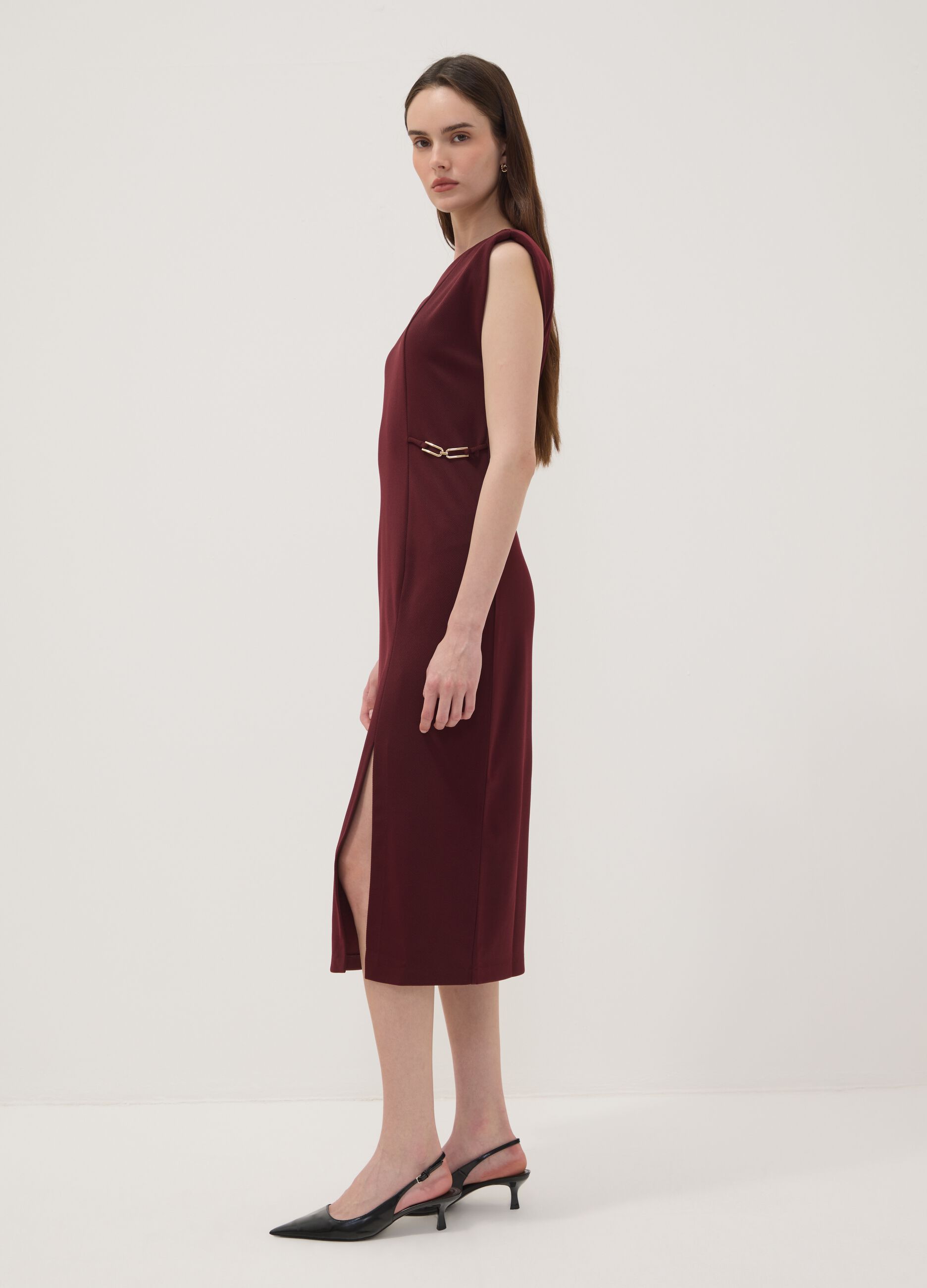 Rotes Midikleid aus Stretchmaterial, Slim Fit
