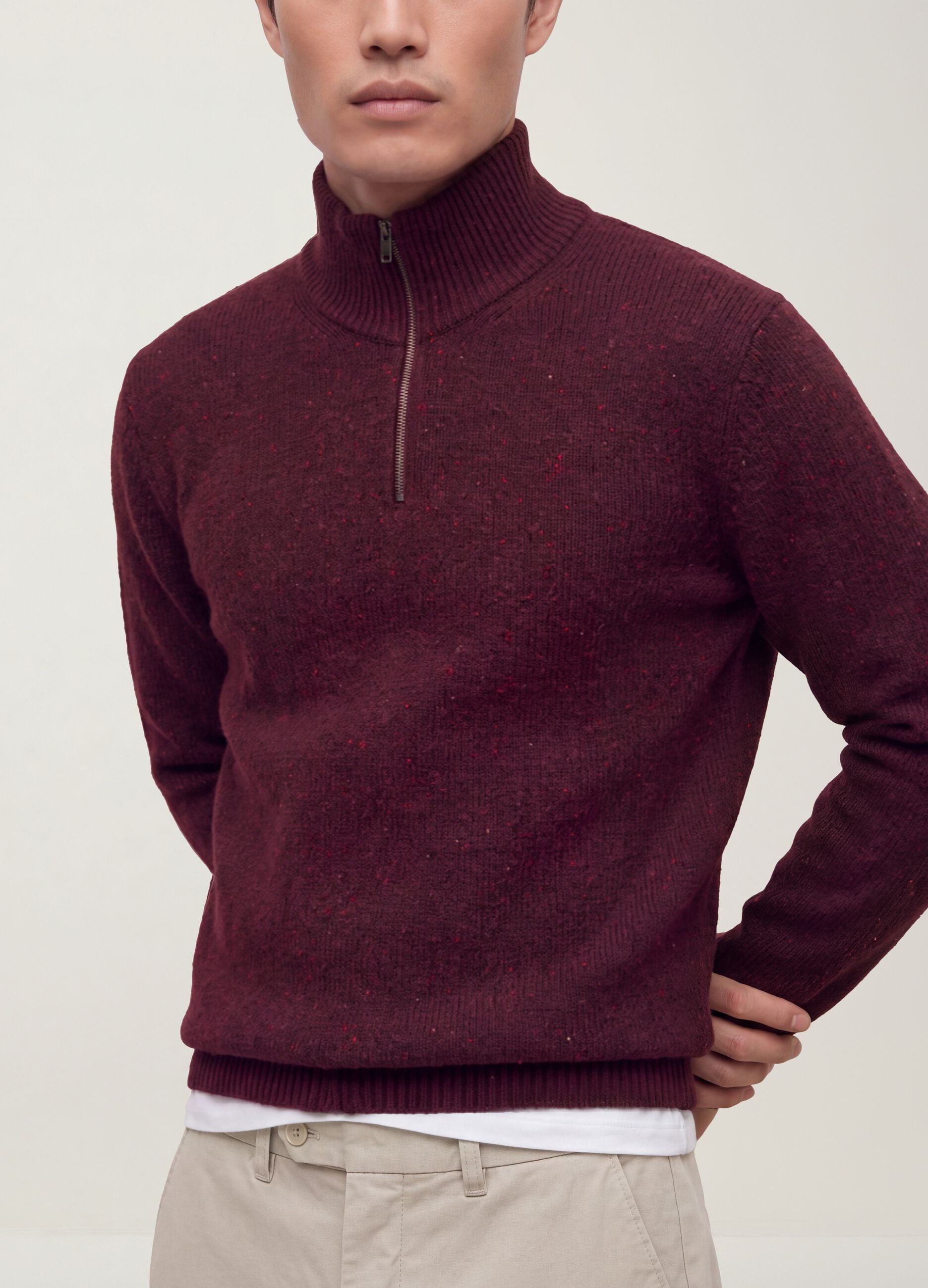 Maglia rossa Half zip in misto cotone e lana
