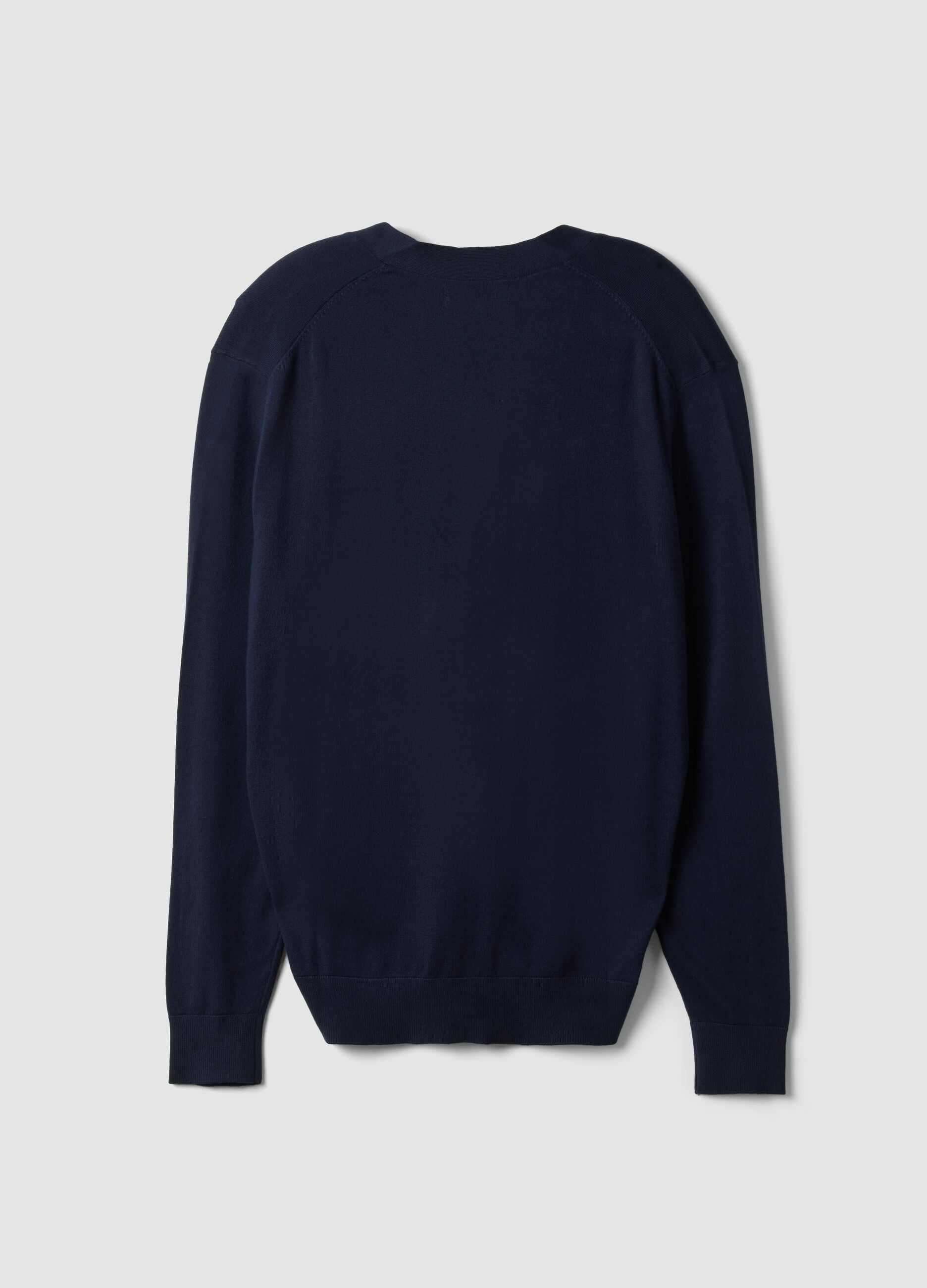 C&aacute;rdigan azul en mezcla de viscosa con cuello pico, corte regular