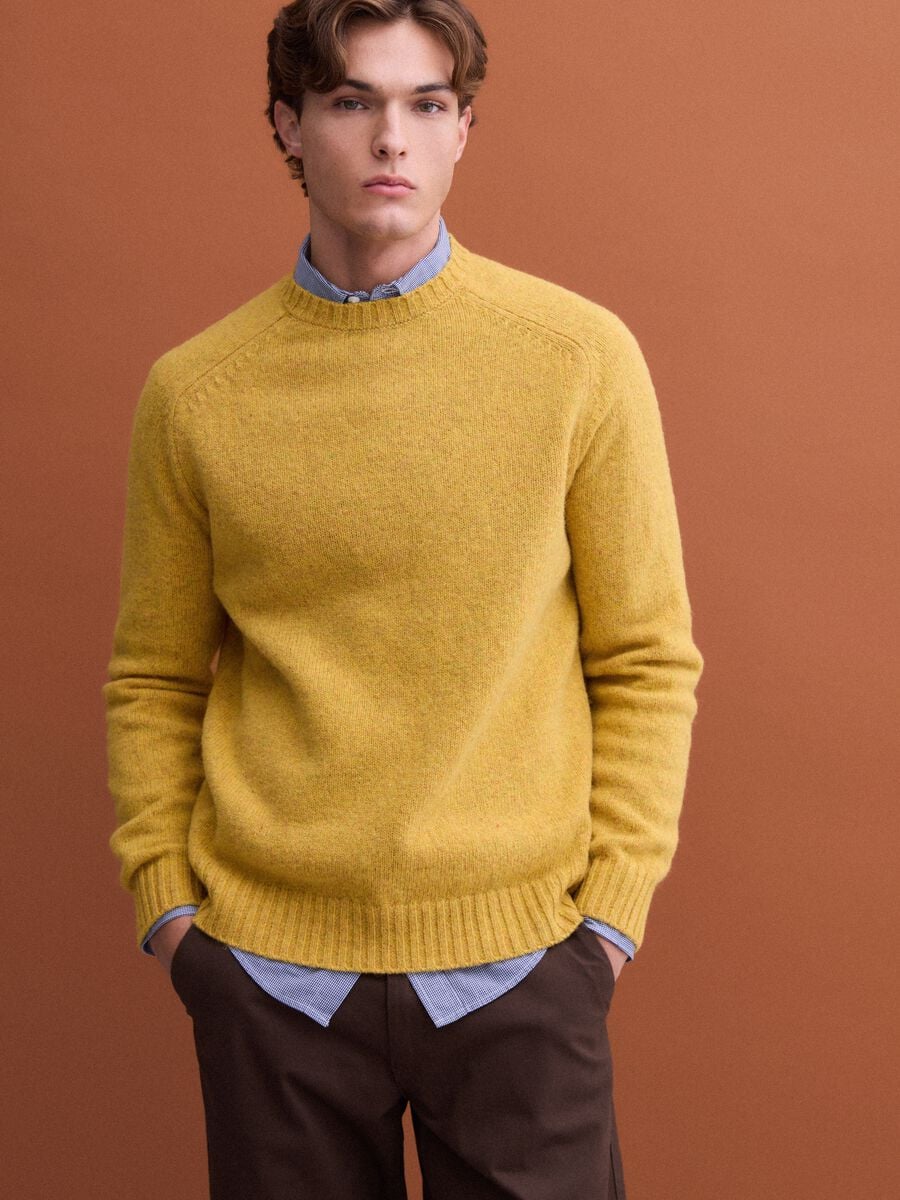 Yellow crew-neck pure wool jumper, regular fit_0