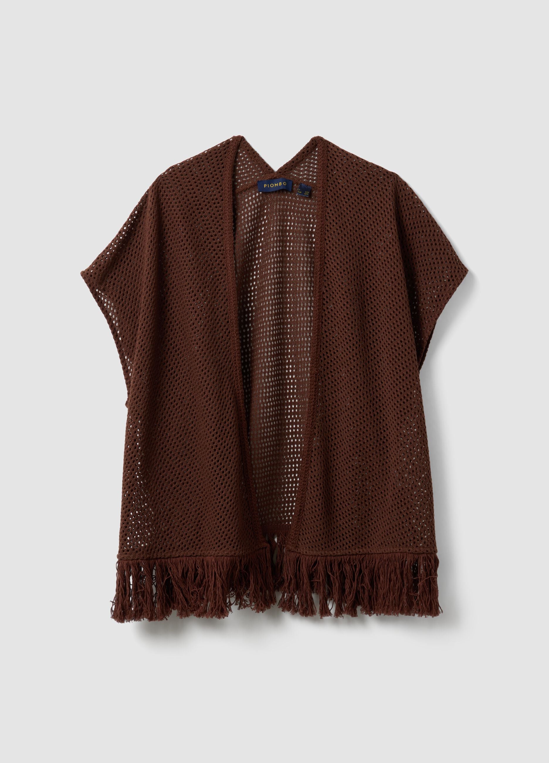 Brown fringed mesh-knit viscose-blend cardigan