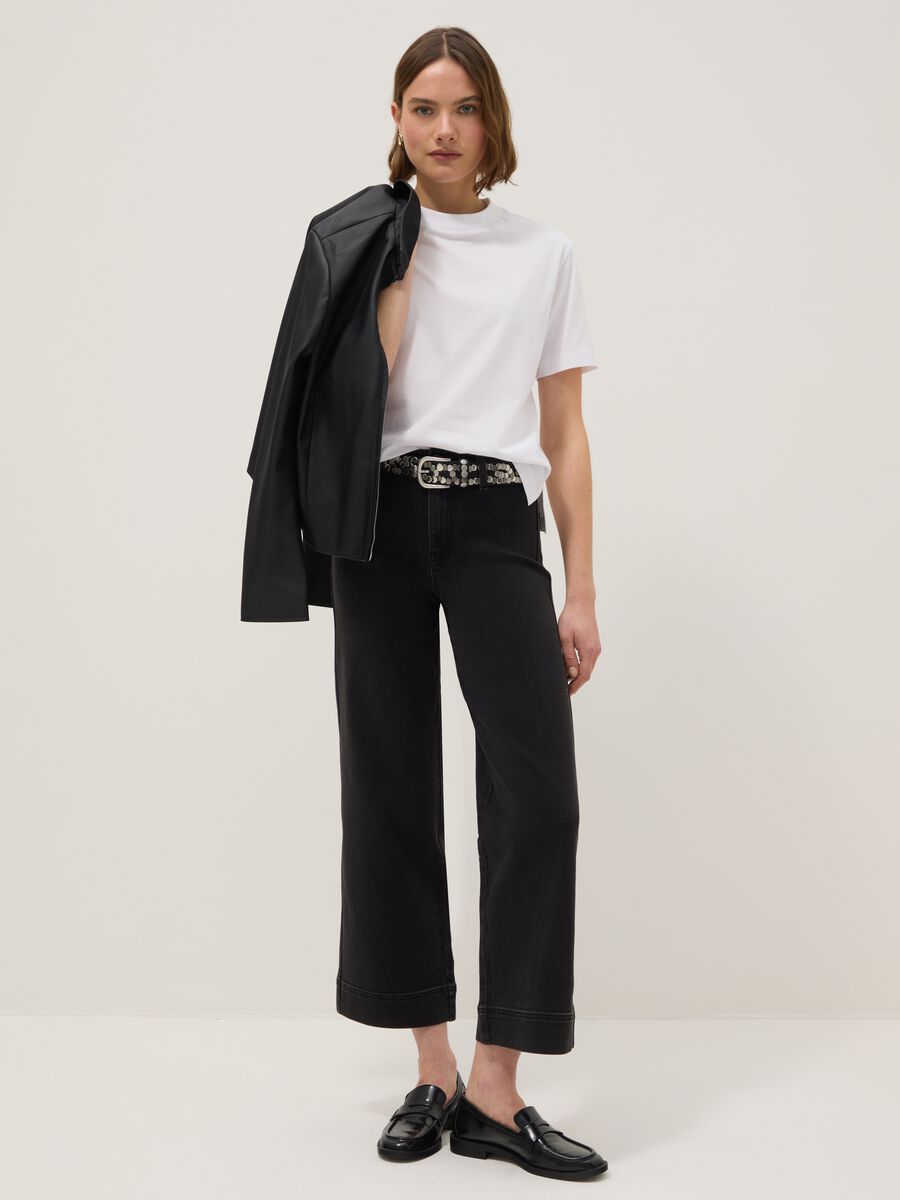 Black Stretch Cotton Wide Leg Jeans_0