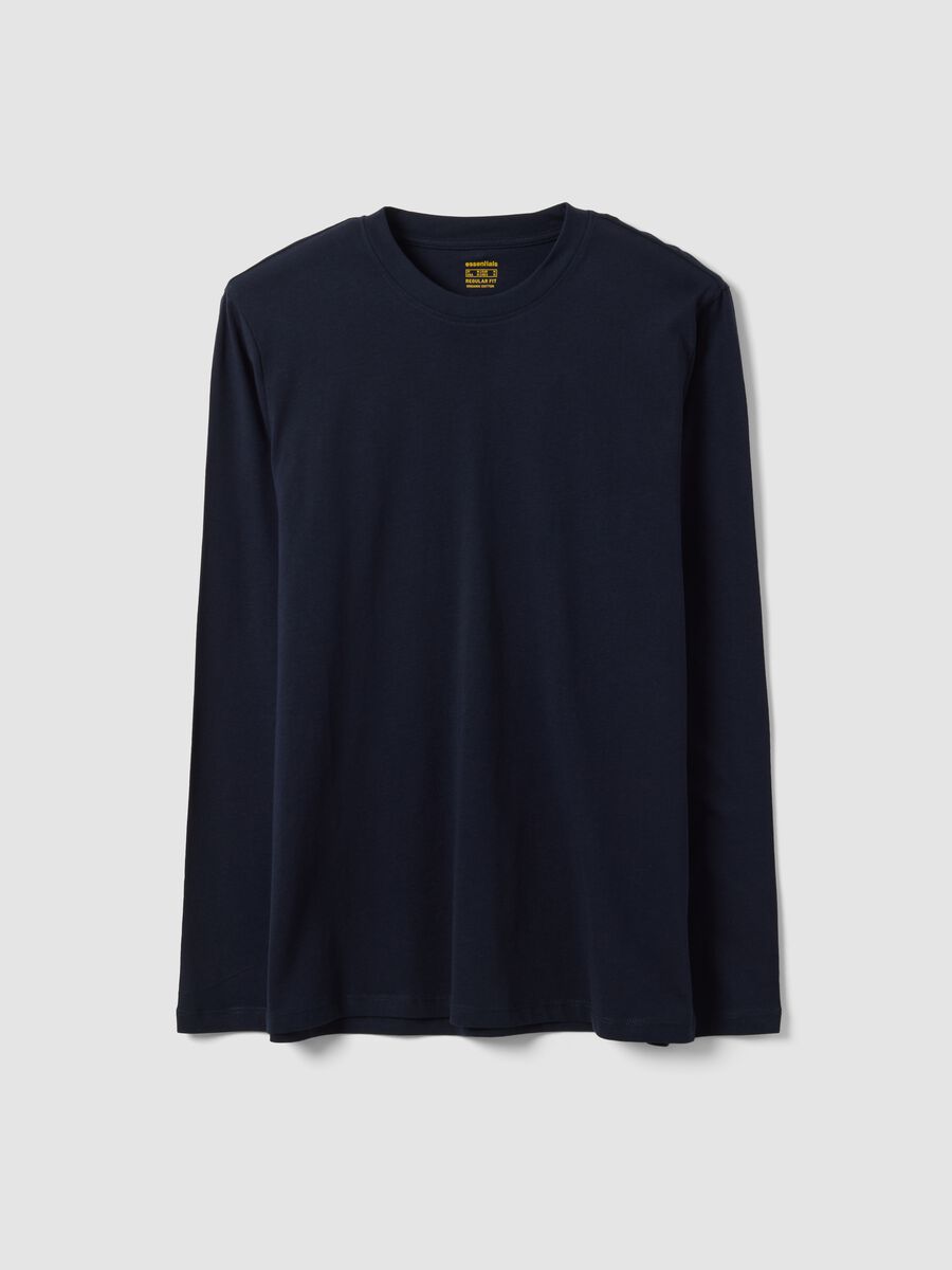 Blue long-sleeve crew-neck T-shirt in pure organic cotton_0