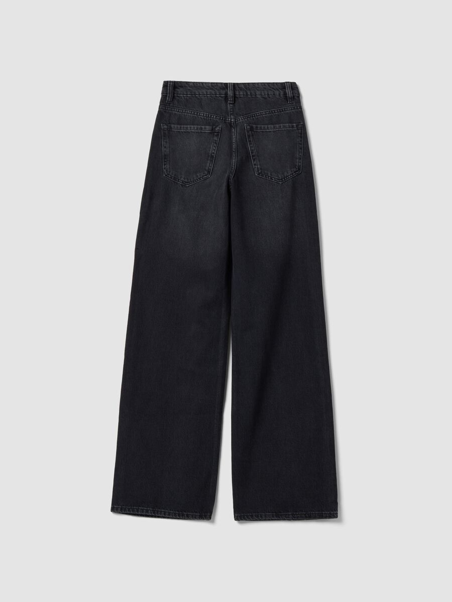 Black pure cotton wide-leg jeans with studs_5