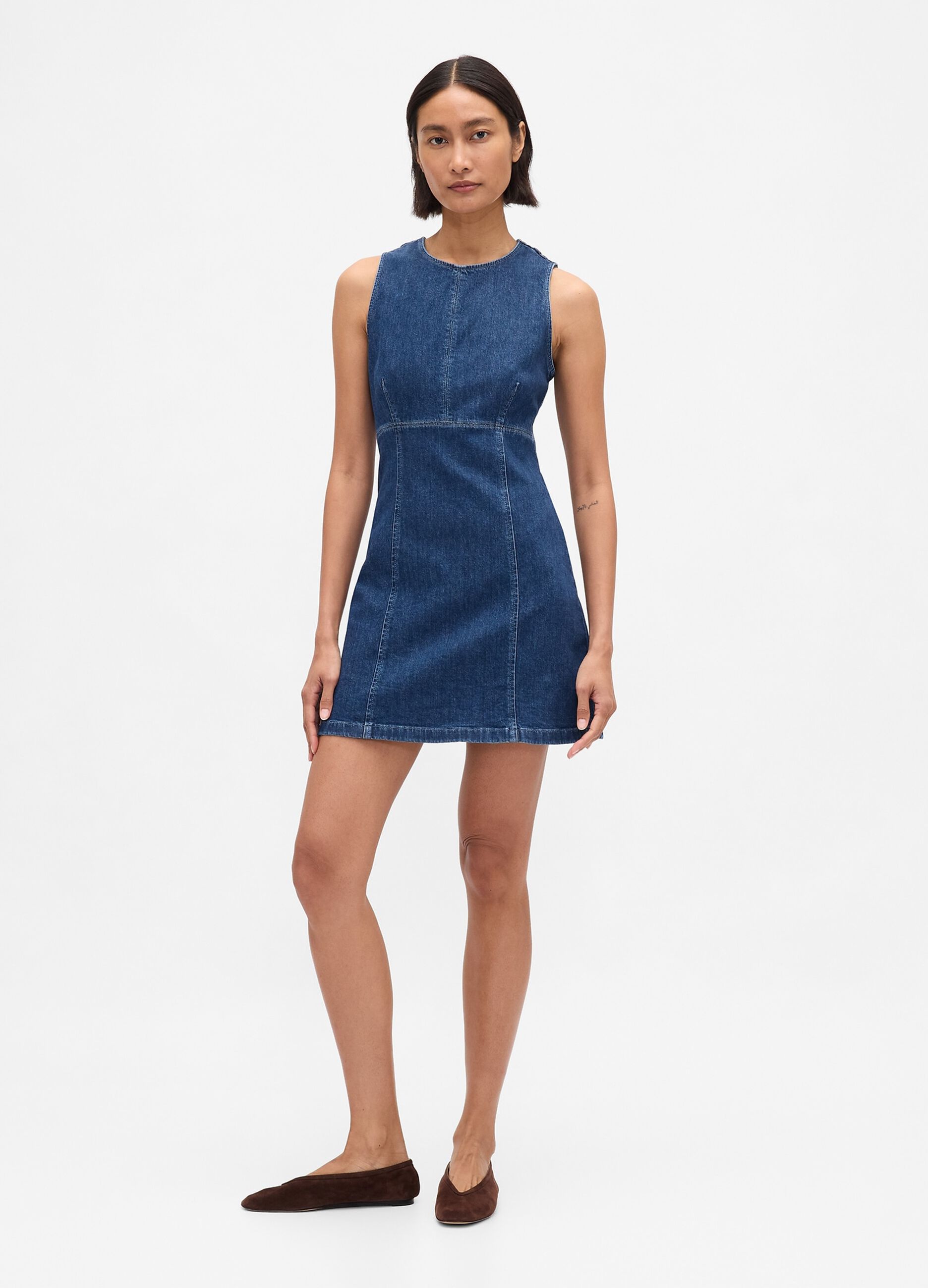 Robe en denim extensible avec zip arri&egrave;re