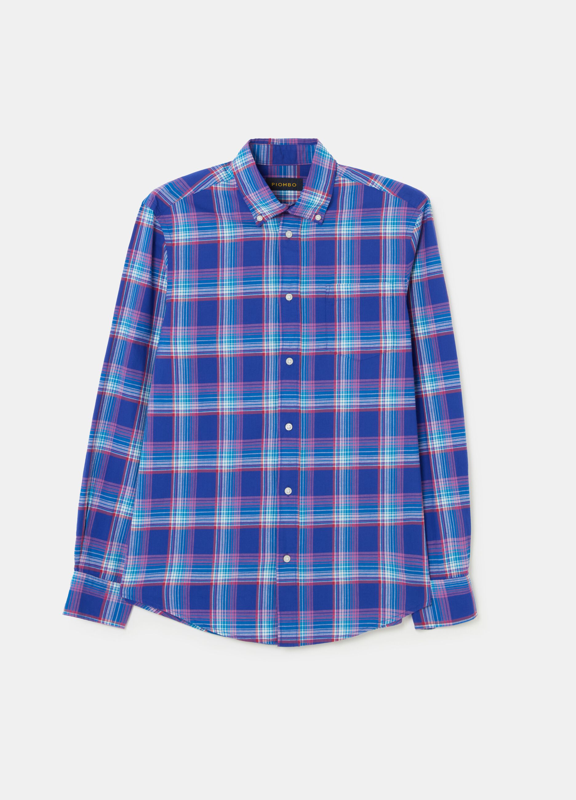 Shirt with button-down collar and check pattern
