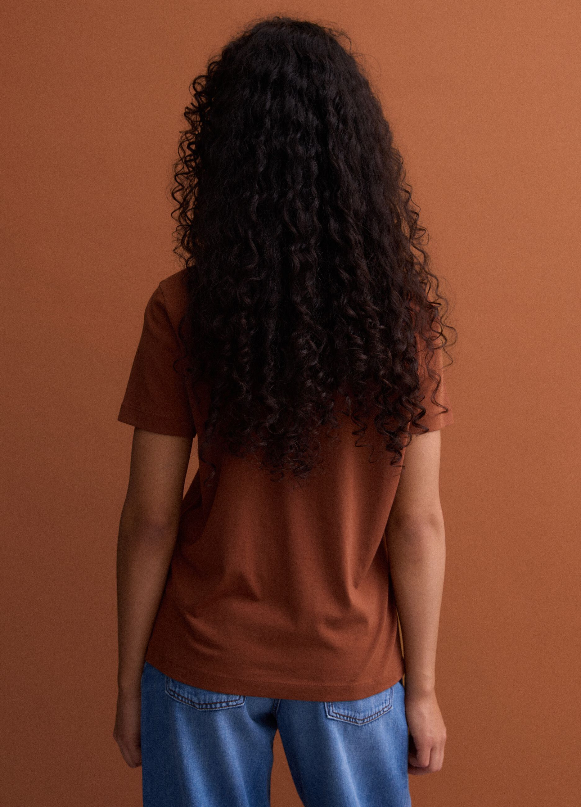 Brown Supima cotton crew-neck T-shirt, regular fit