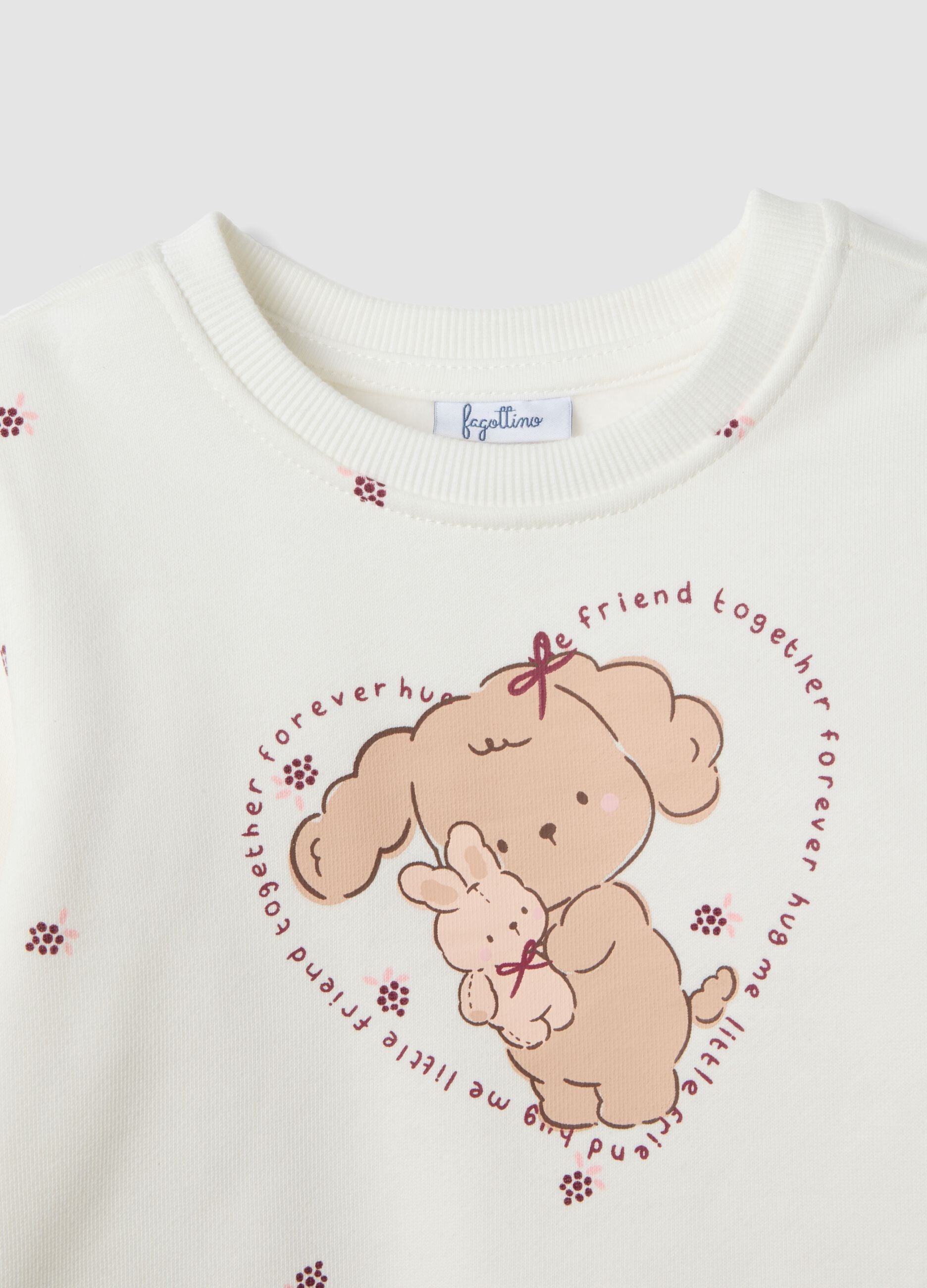 White pure cotton crew-neck set