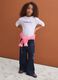 Jeans azuis de algod&atilde;o puro de corte direito com bordados florais para menina_0