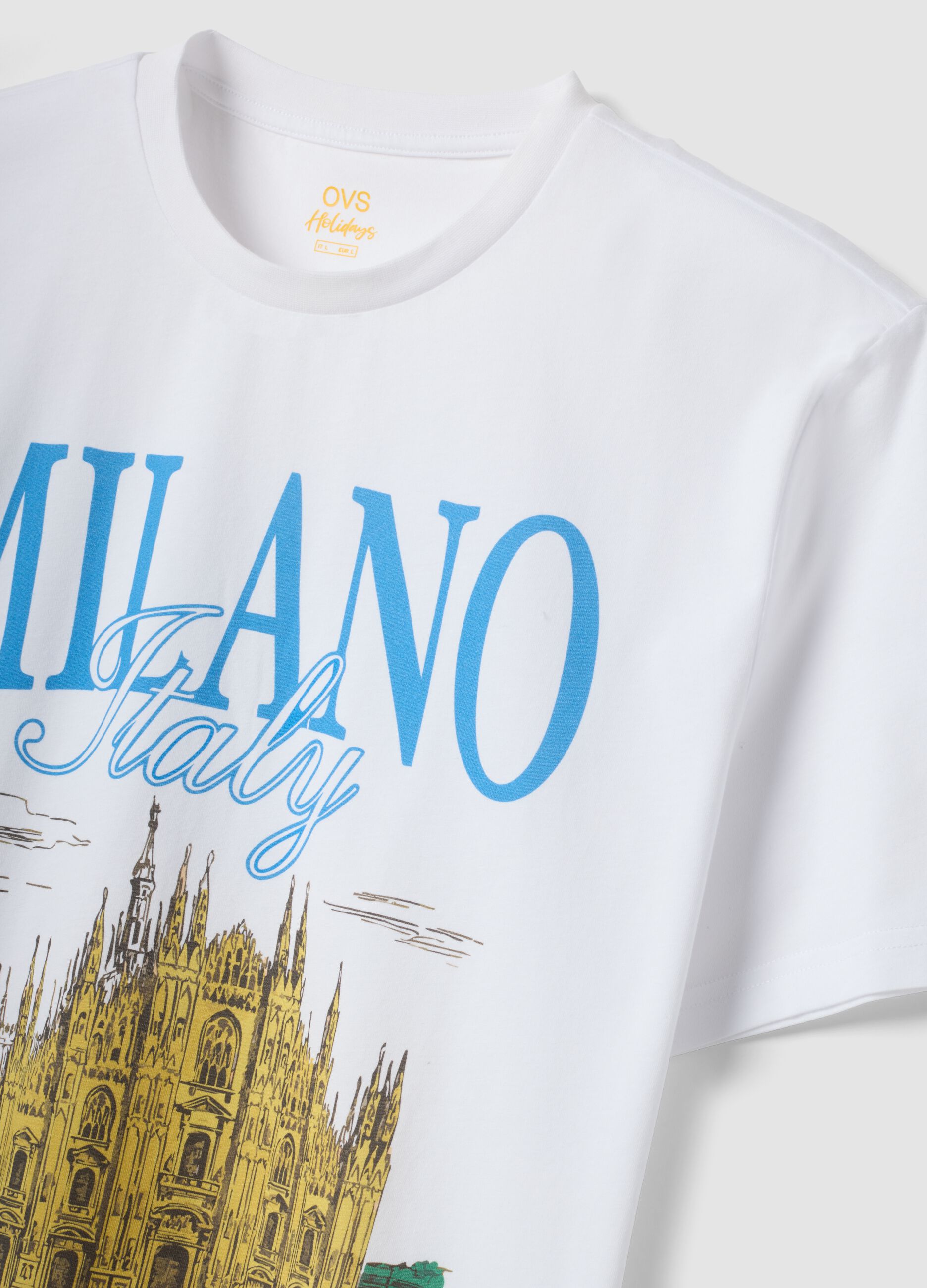 Wei&szlig;es T-Shirt aus reiner Baumwolle mit Print, Regular Fit