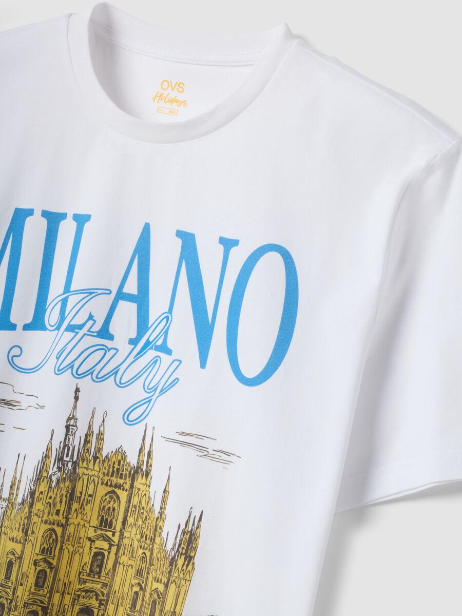 Wei&szlig;es T-Shirt aus reiner Baumwolle mit Print, Regular Fit_5