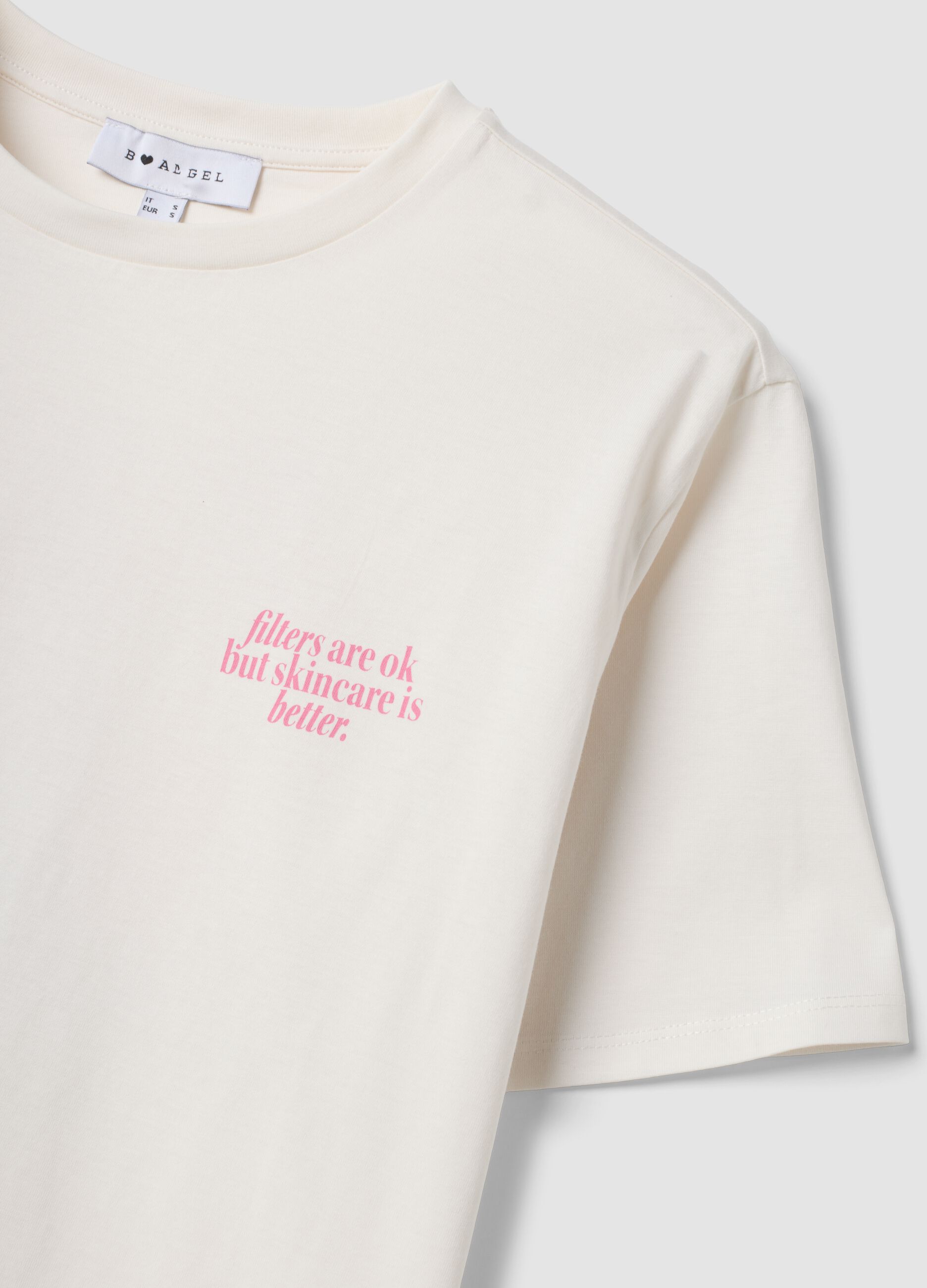 &Lambda;&epsilon;&upsilon;&kappa;ό T-shirt &alpha;&pi;ό 100% &beta;&alpha;&mu;&beta;ά&kappa;&iota; &mu;&epsilon; beauty &sigma;&tau;ά&mu;&pi;&alpha;, relaxed &epsilon;&phi;&alpha;&rho;&mu;&omicron;&gamma;ή