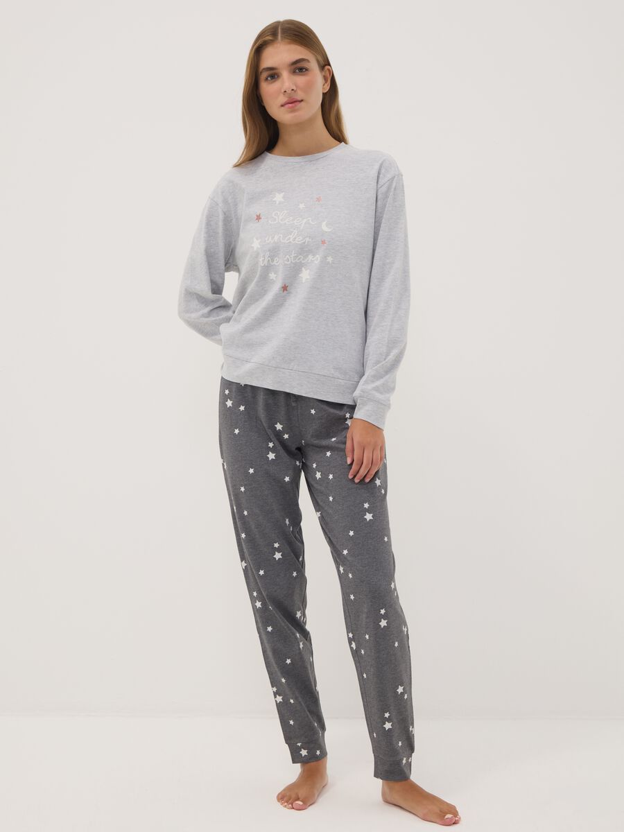 Grey pyjamas in organic cotton and viscose blend with crew neck_0