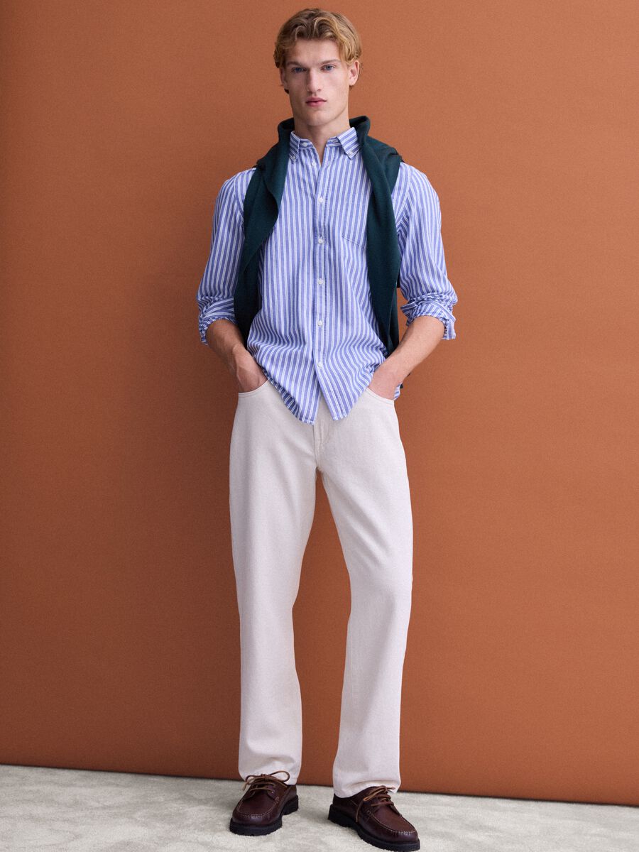 Blue striped pure cotton Oxford shirt, regular fit_2
