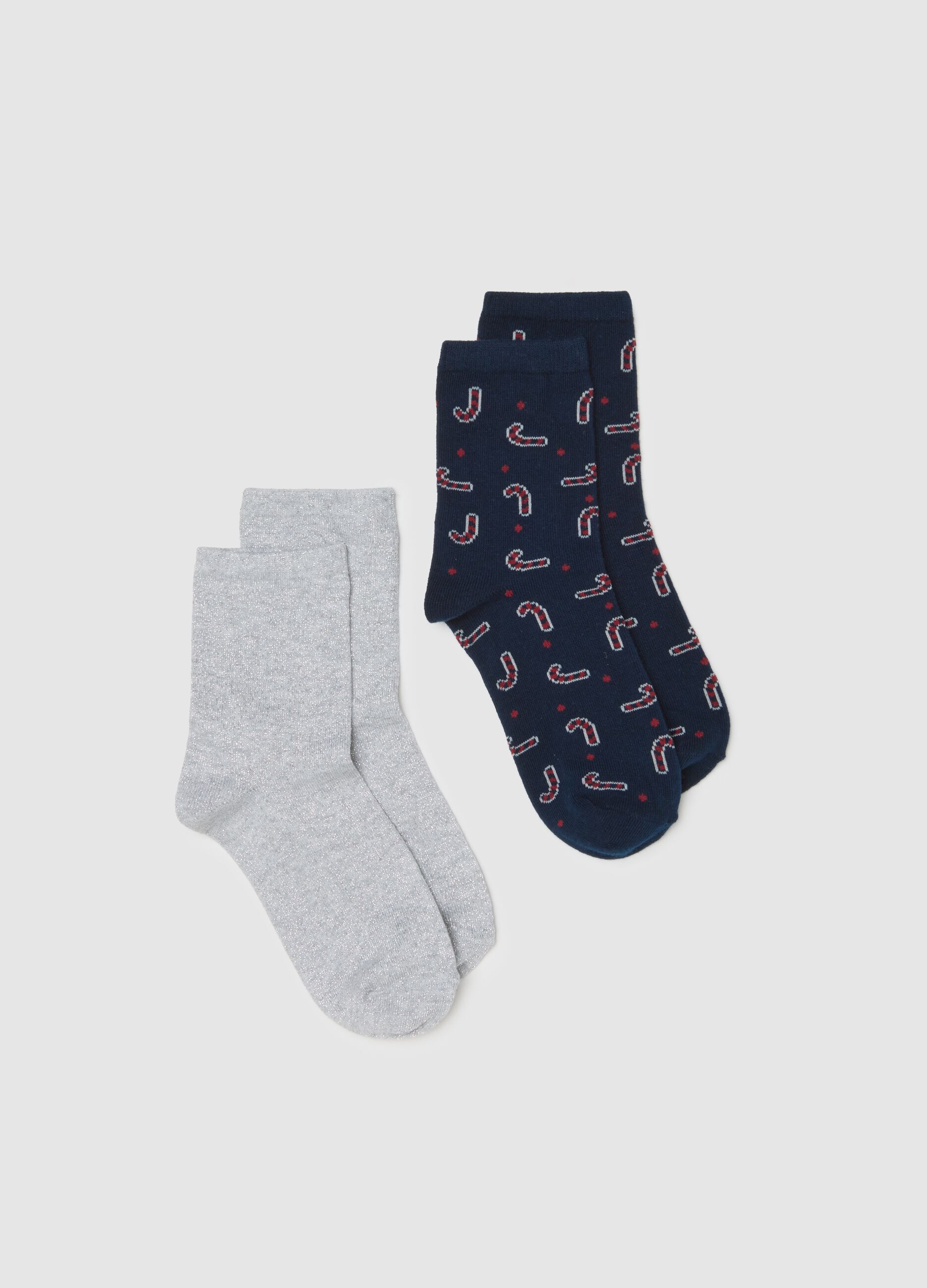 Pack Duplo de Meias Curtas de Natal em Mistura de Algod&atilde;o Multicolor