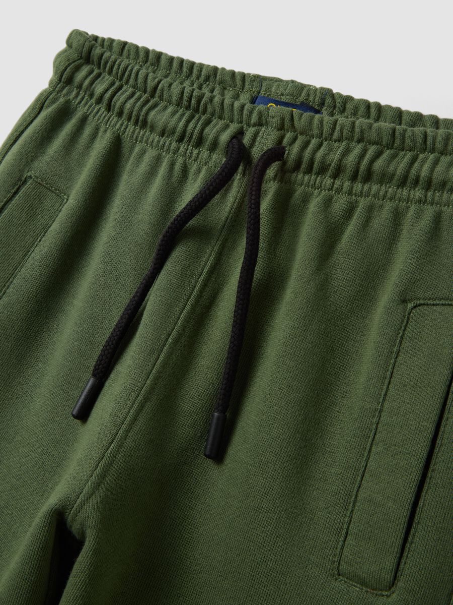 Pantalon jogging vert en coton m&eacute;lang&eacute; avec cordon de serrage_2