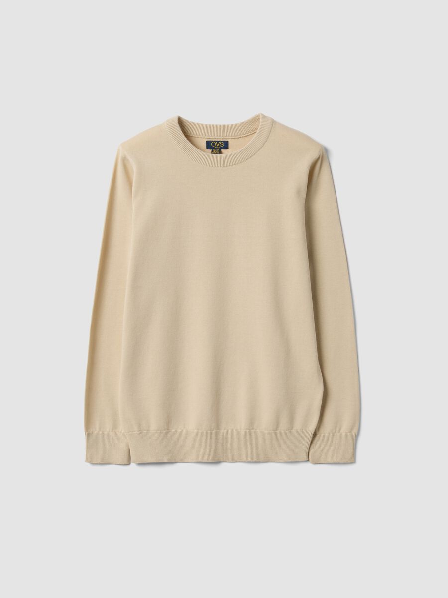 Beige pure cotton long-sleeve regular-fit top for boys_0