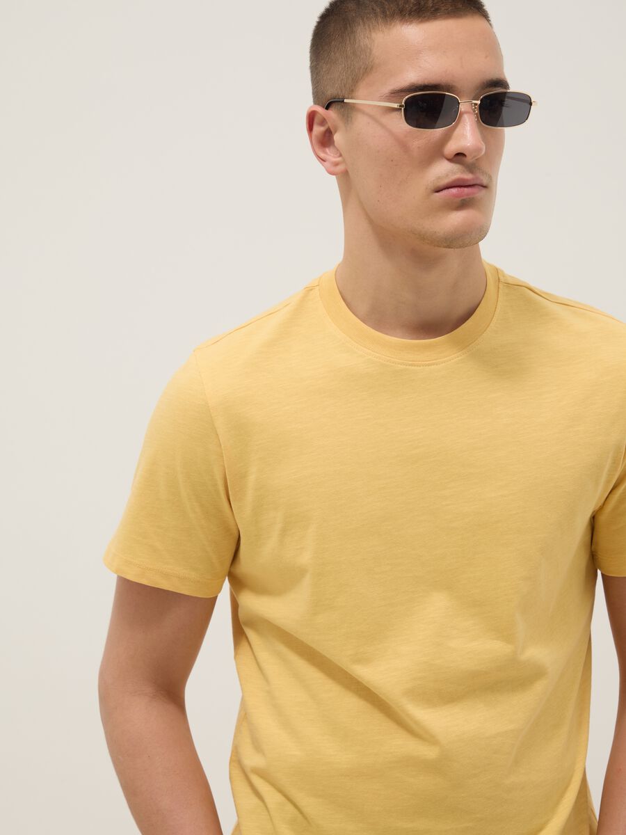 Yellow short sleeve pure cotton t-shirt regular fit_0