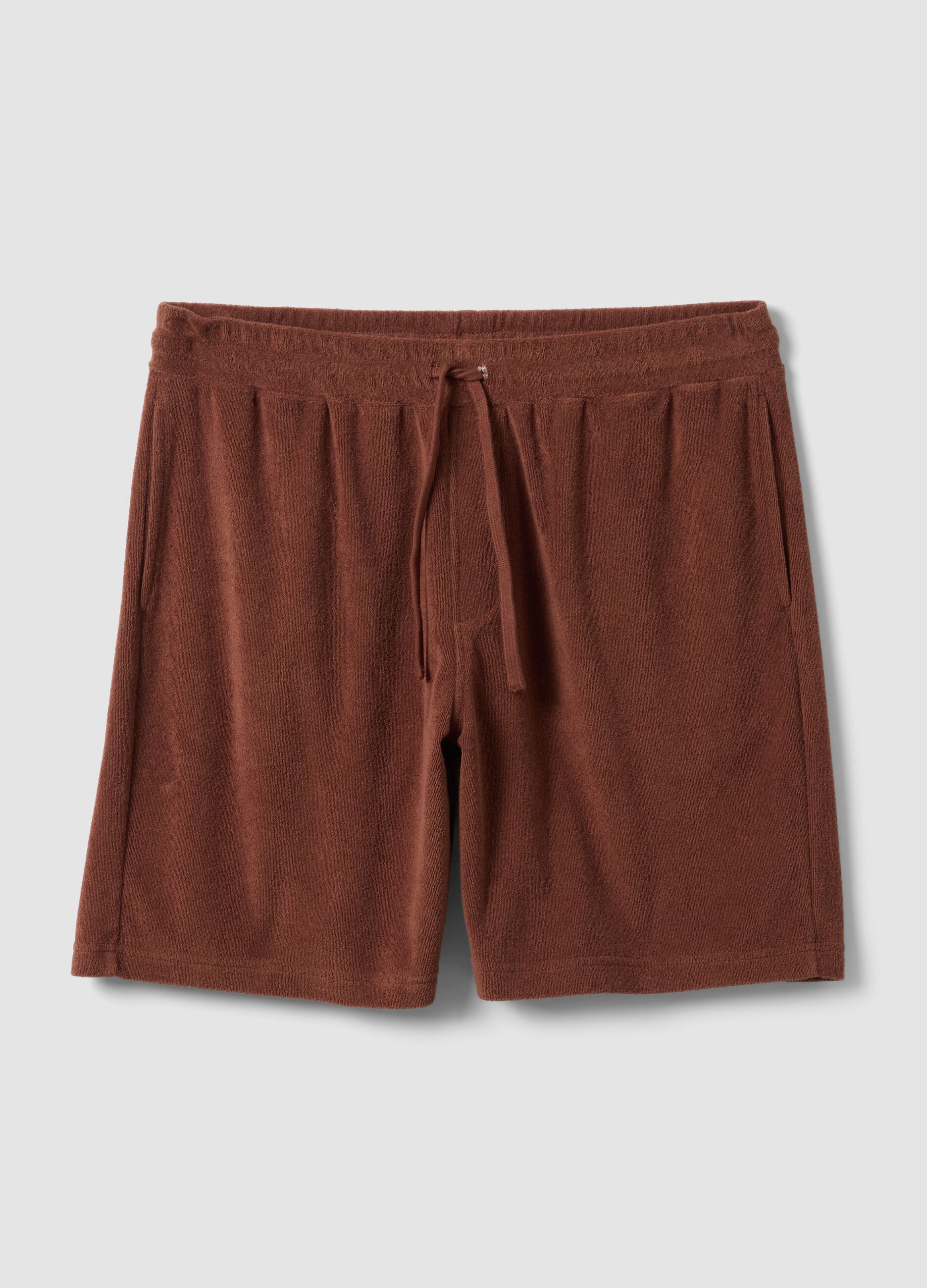 Brown cotton-blend Bermuda shorts with elasticated waist