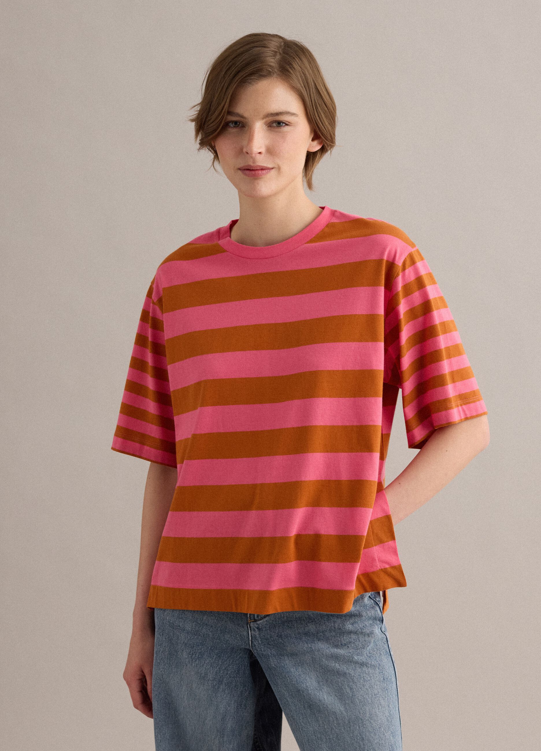Pink striped pure cotton T-shirt