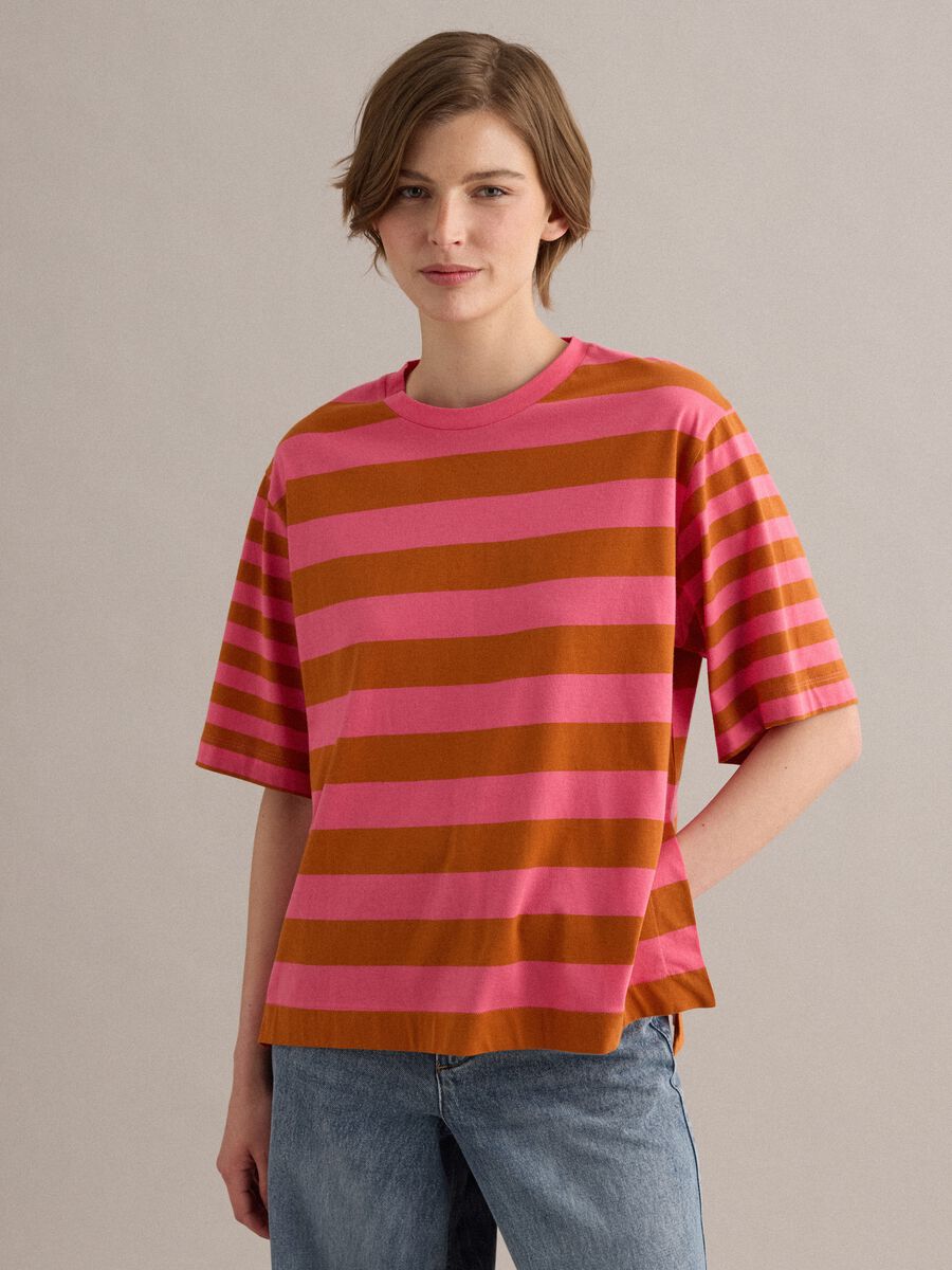 Rosa T-Shirt aus reiner Baumwolle mit Streifen_1