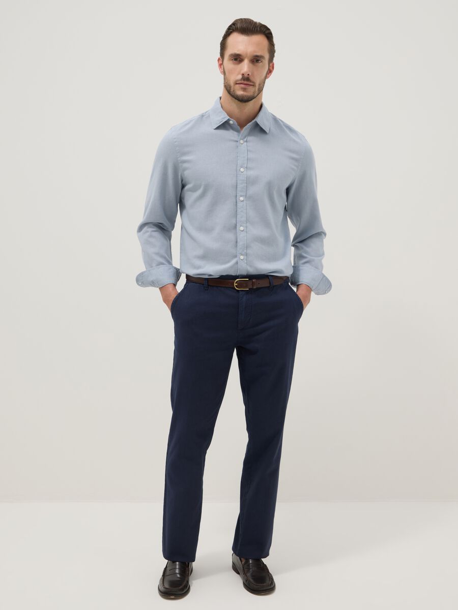 Blue linen and cotton blend chino trousers, regular fit_0