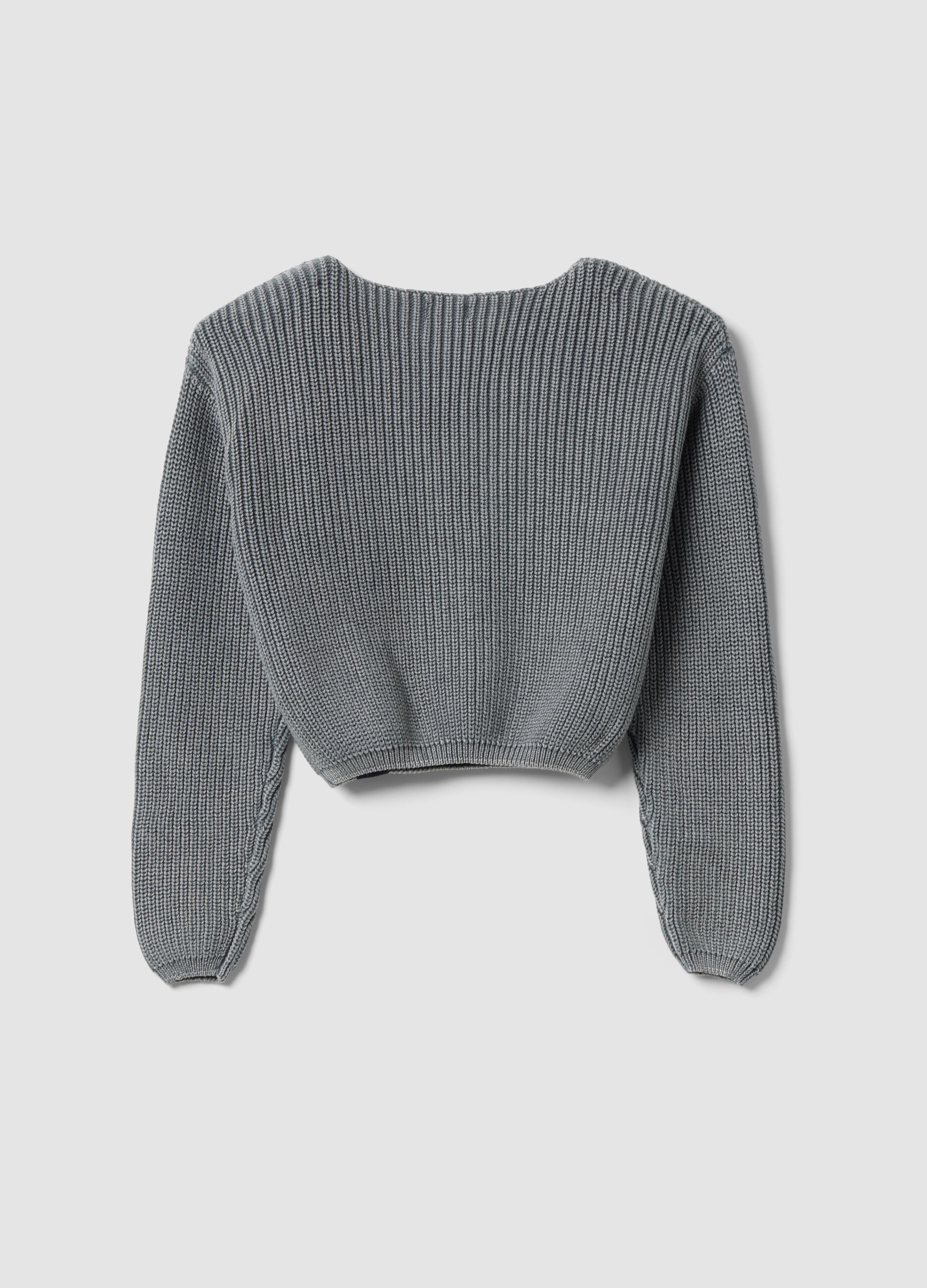 Grey ribbed pure cotton boat-neck top for girls