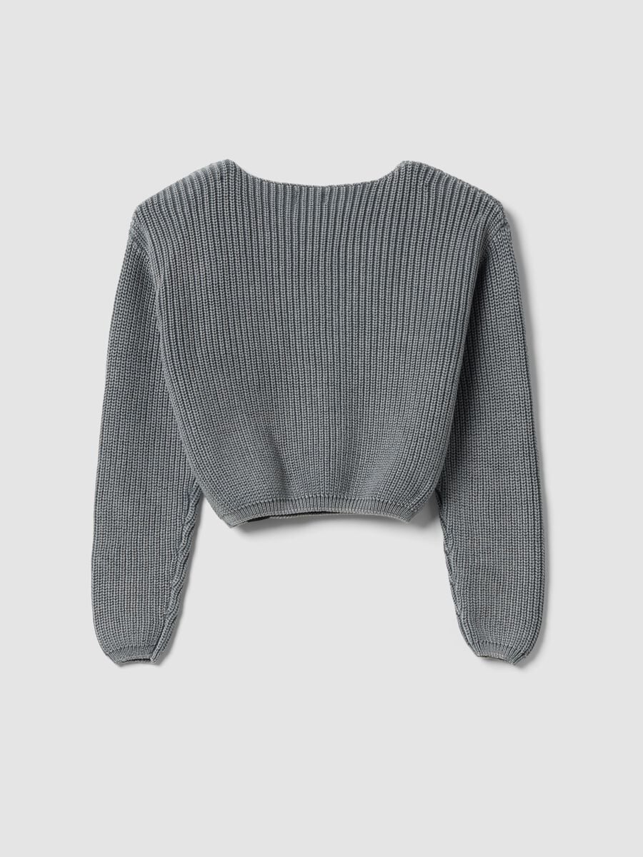 Graues Rippstrick-Shirt aus reiner Baumwolle mit U-Boot-Ausschnitt f&uuml;r M&auml;dchen_2