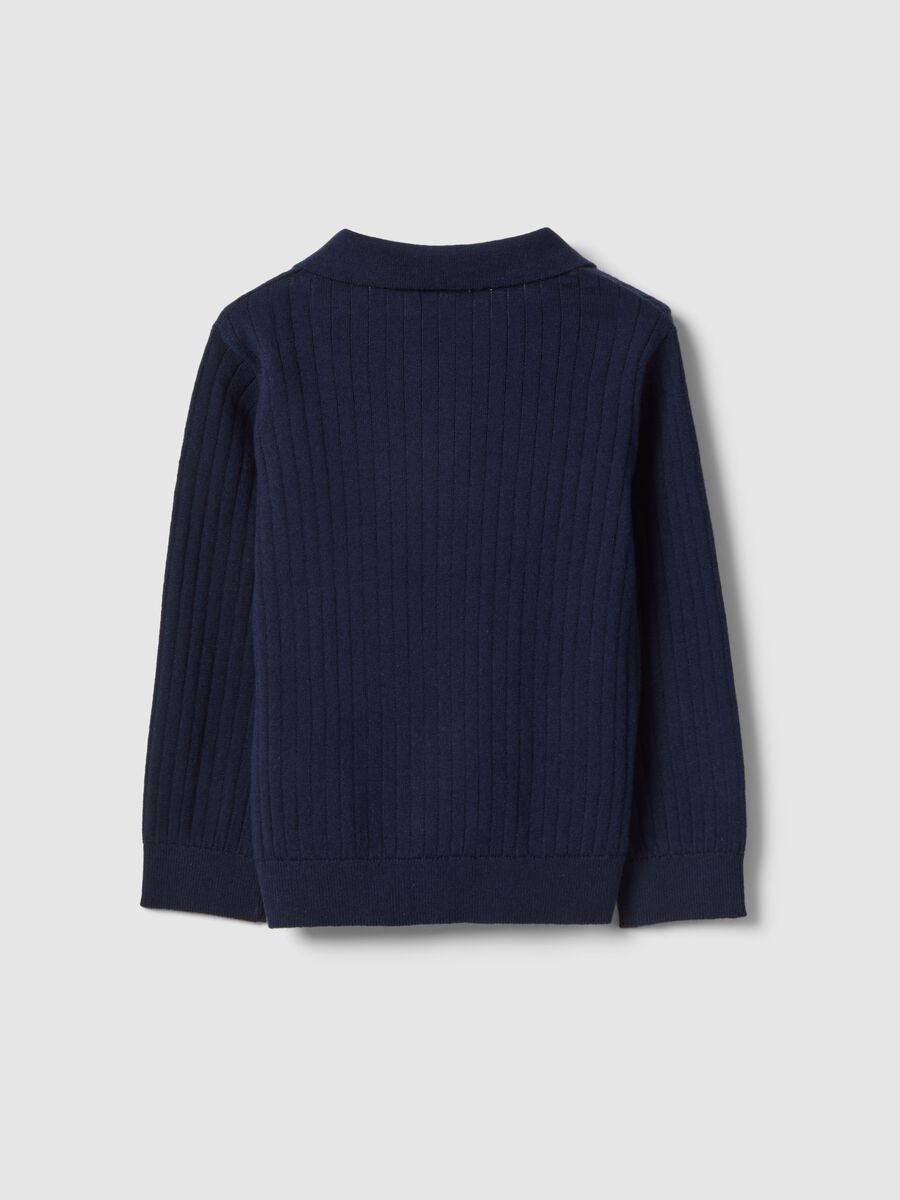 Polo a maniche lunghe in puro cotone blu da bimbo regular fit a coste_1