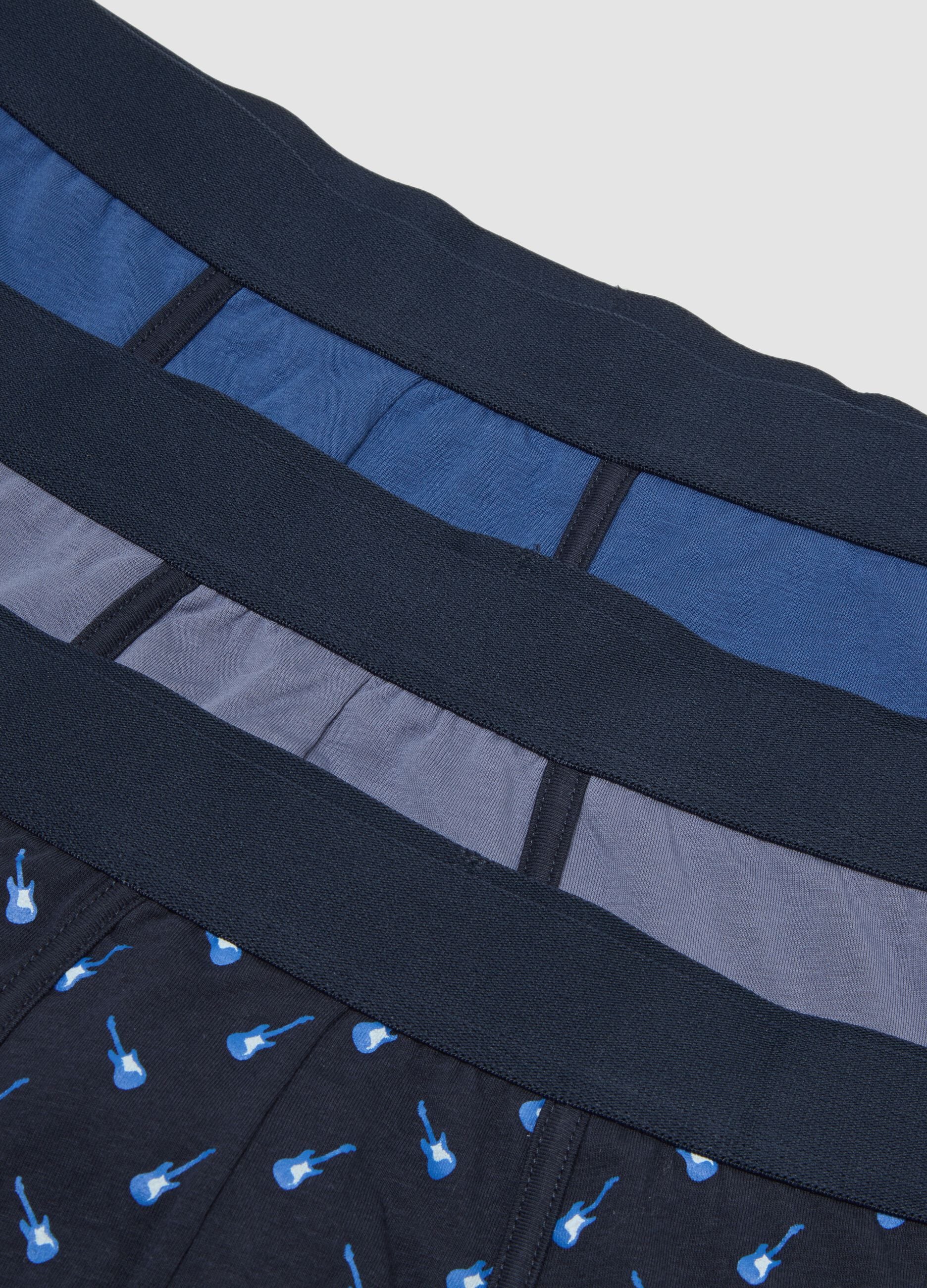 Three-pack of blue, navy and light grey stretch organic cotton boxers