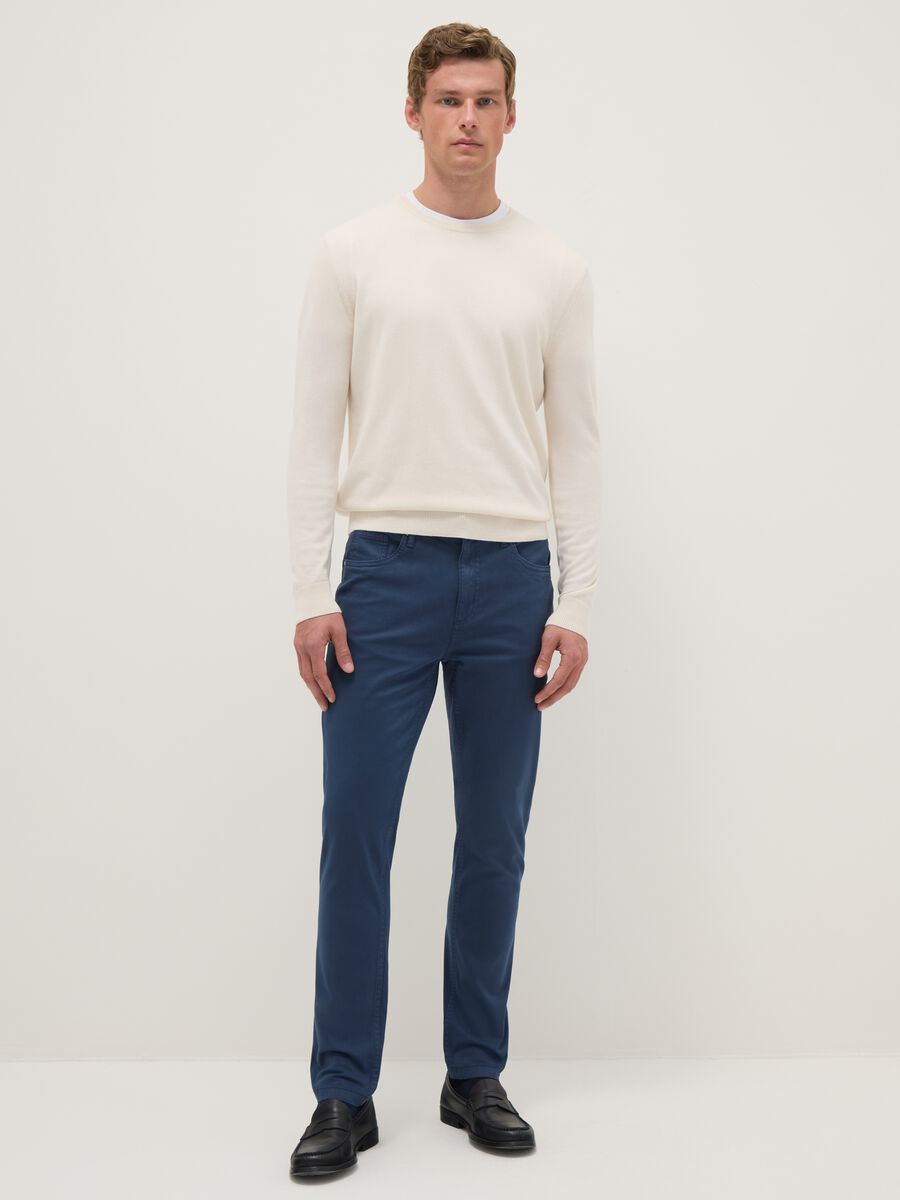 Blue cotton stretch skinny fit trousers_0