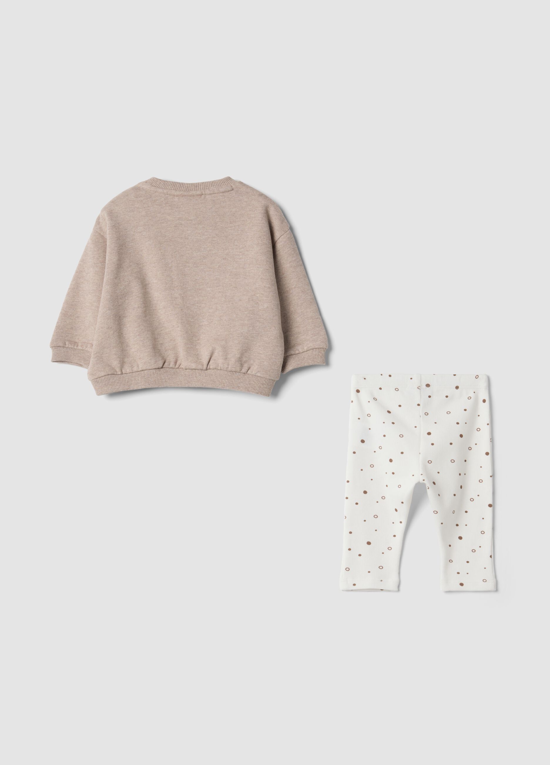 Conjunto bege em algod&atilde;o org&acirc;nico com sweatshirt e leggings