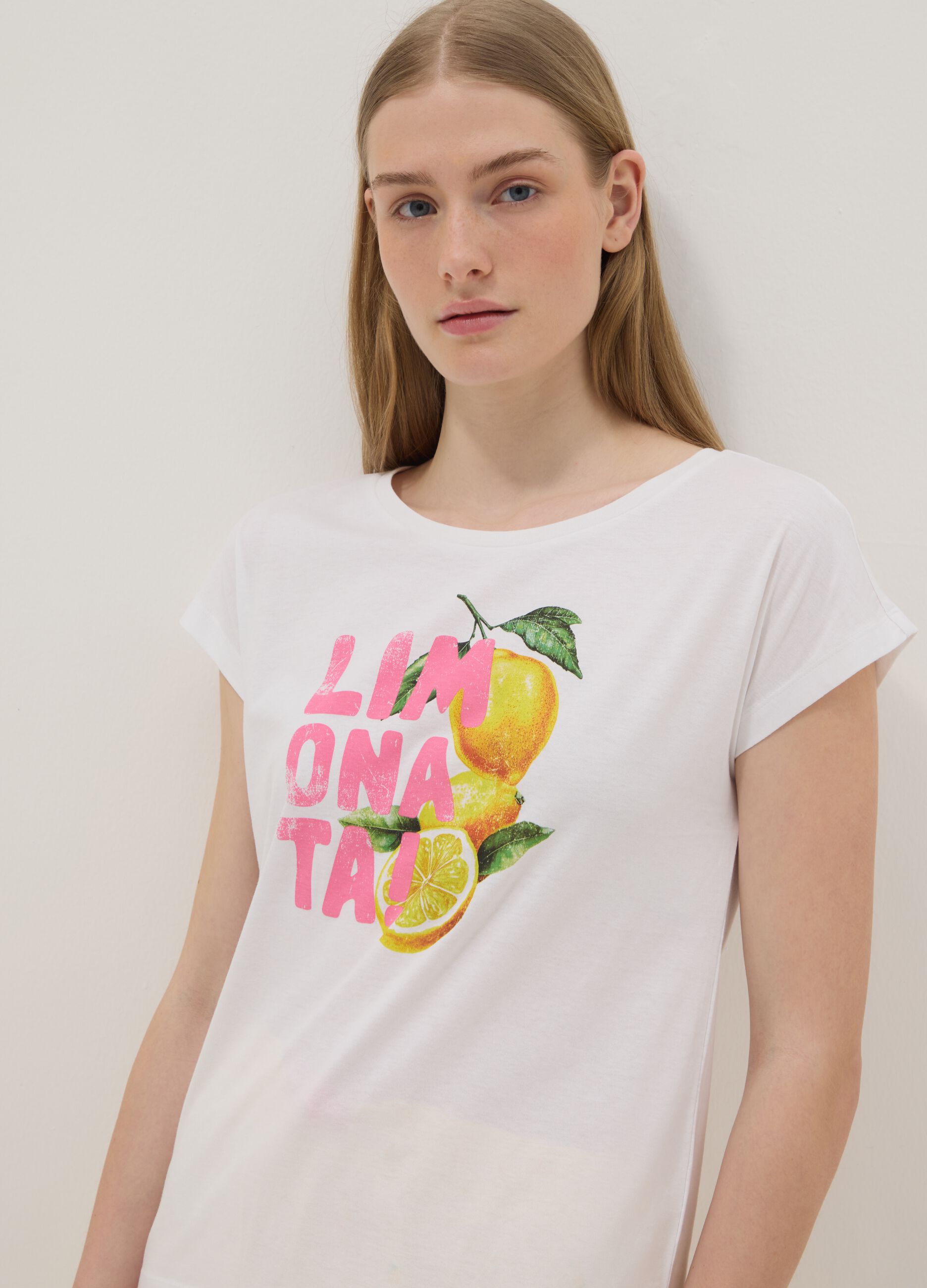 T-shirt pigiama bianco in puro cotone organico con stampa regular fit