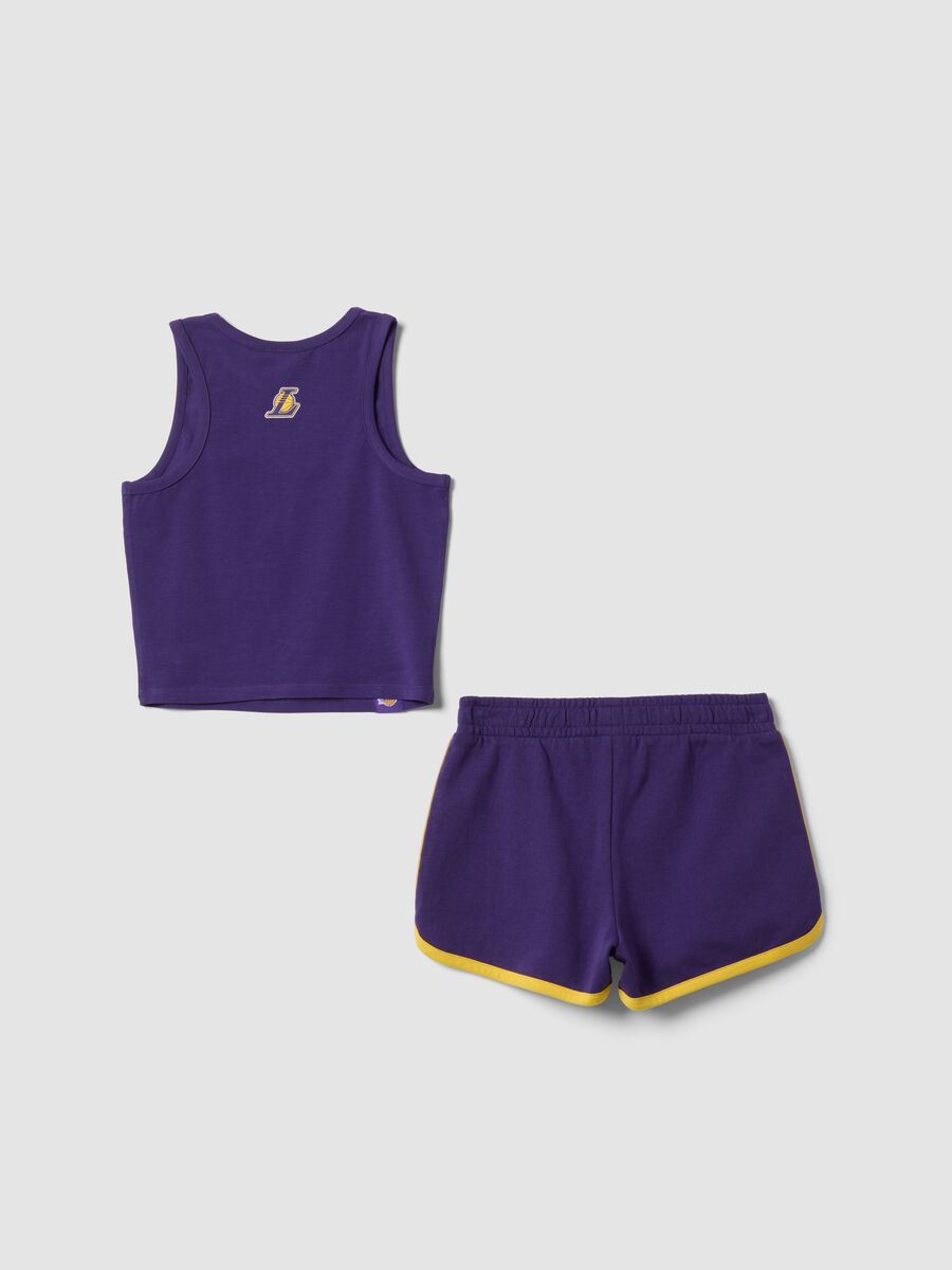 Lila Set aus Stretch-Baumwolle mit Top und Shorts_4