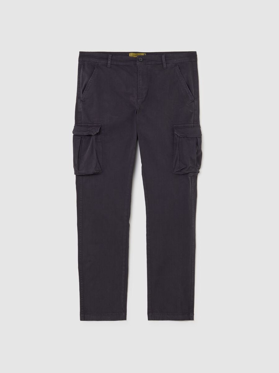Blue stretch cotton slim fit cargo trousers_4