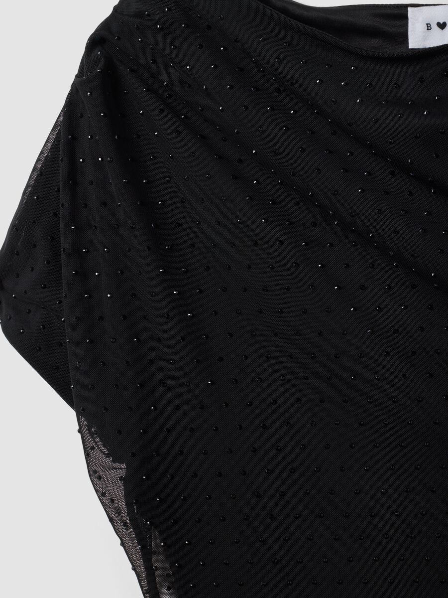 Black stretch-fabric dress with draping, regular fit_5