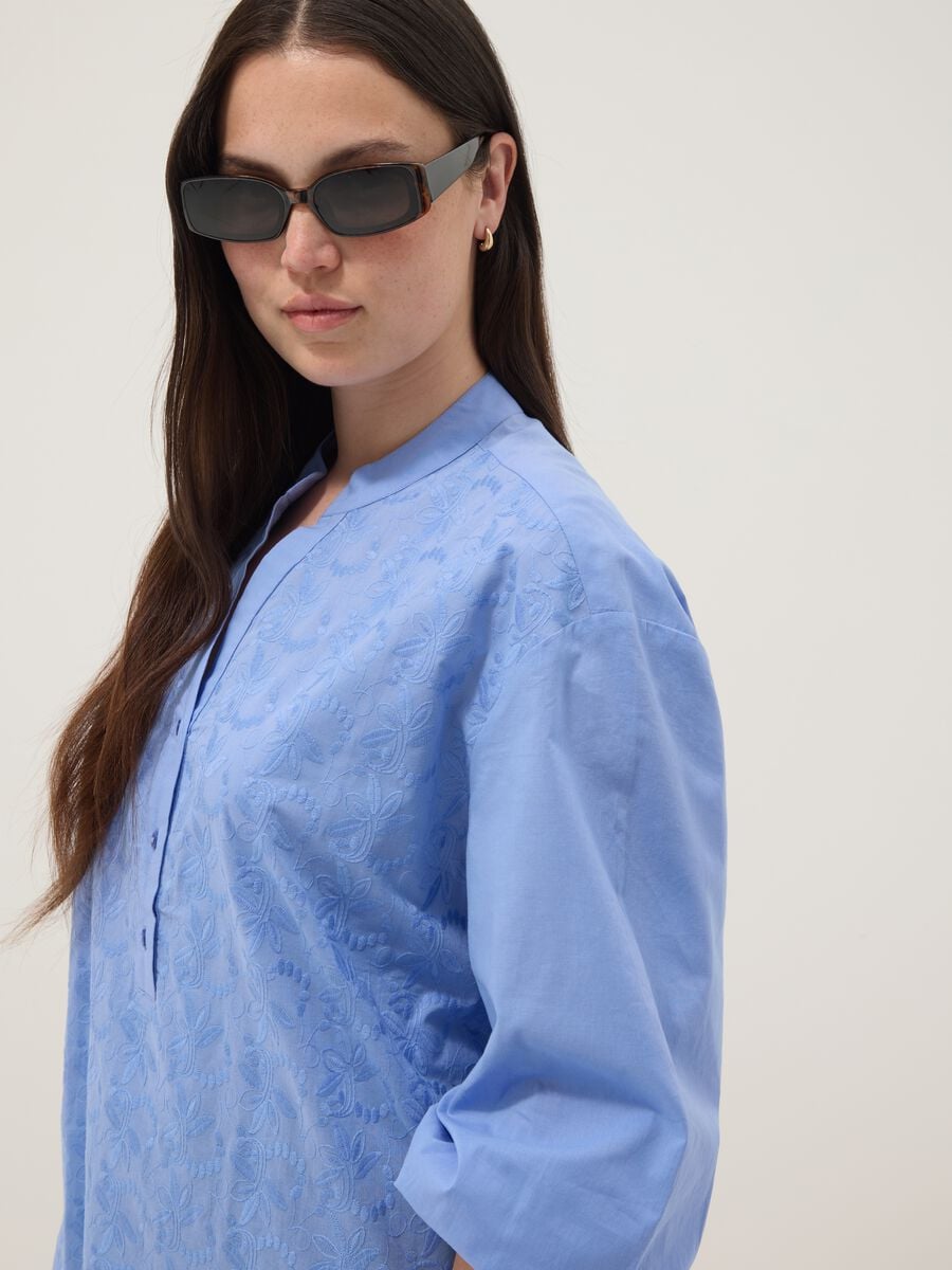 Light blue pure cotton shirt with embroidery_0