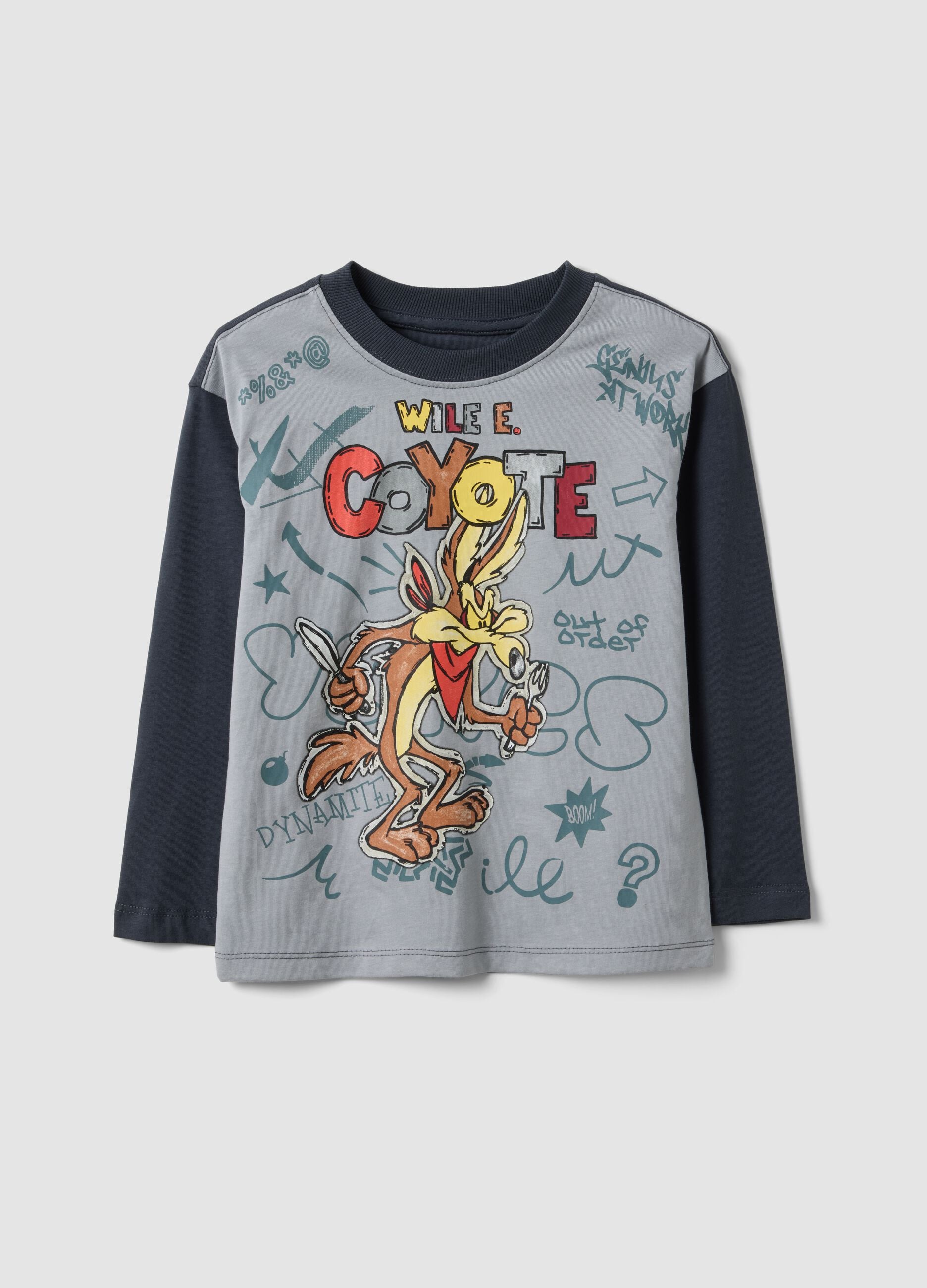T-shirt cinzenta em algod&atilde;o puro com estampado Looney Tunes para menino