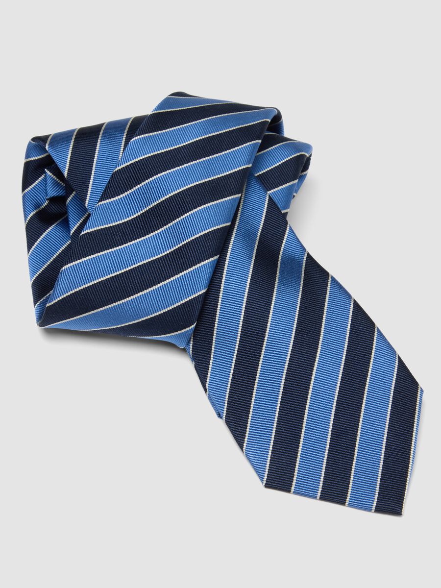 Multicolour striped pure silk tie 8 cm wide_1