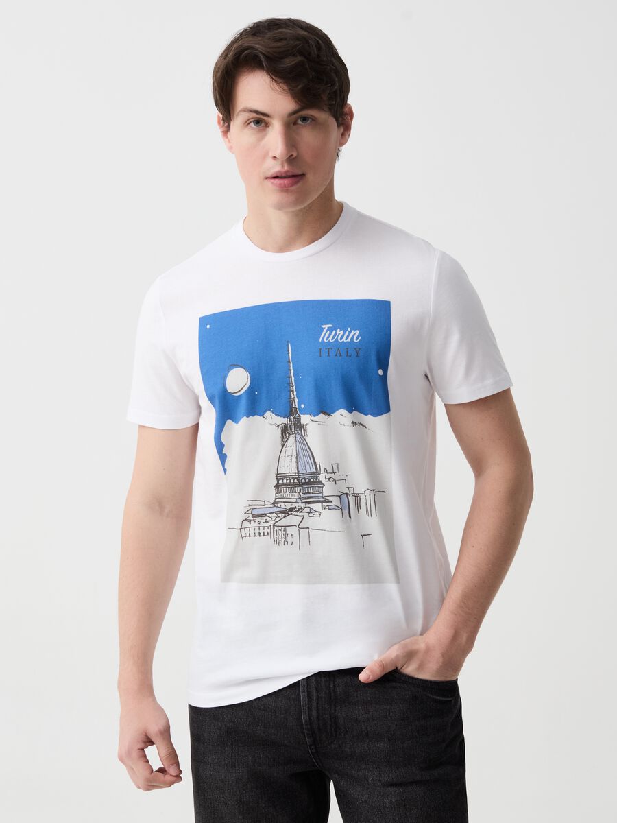 Cotton T-shirt with Turin print_0
