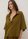 Short green pure cotton kaftan with V-neck_3
