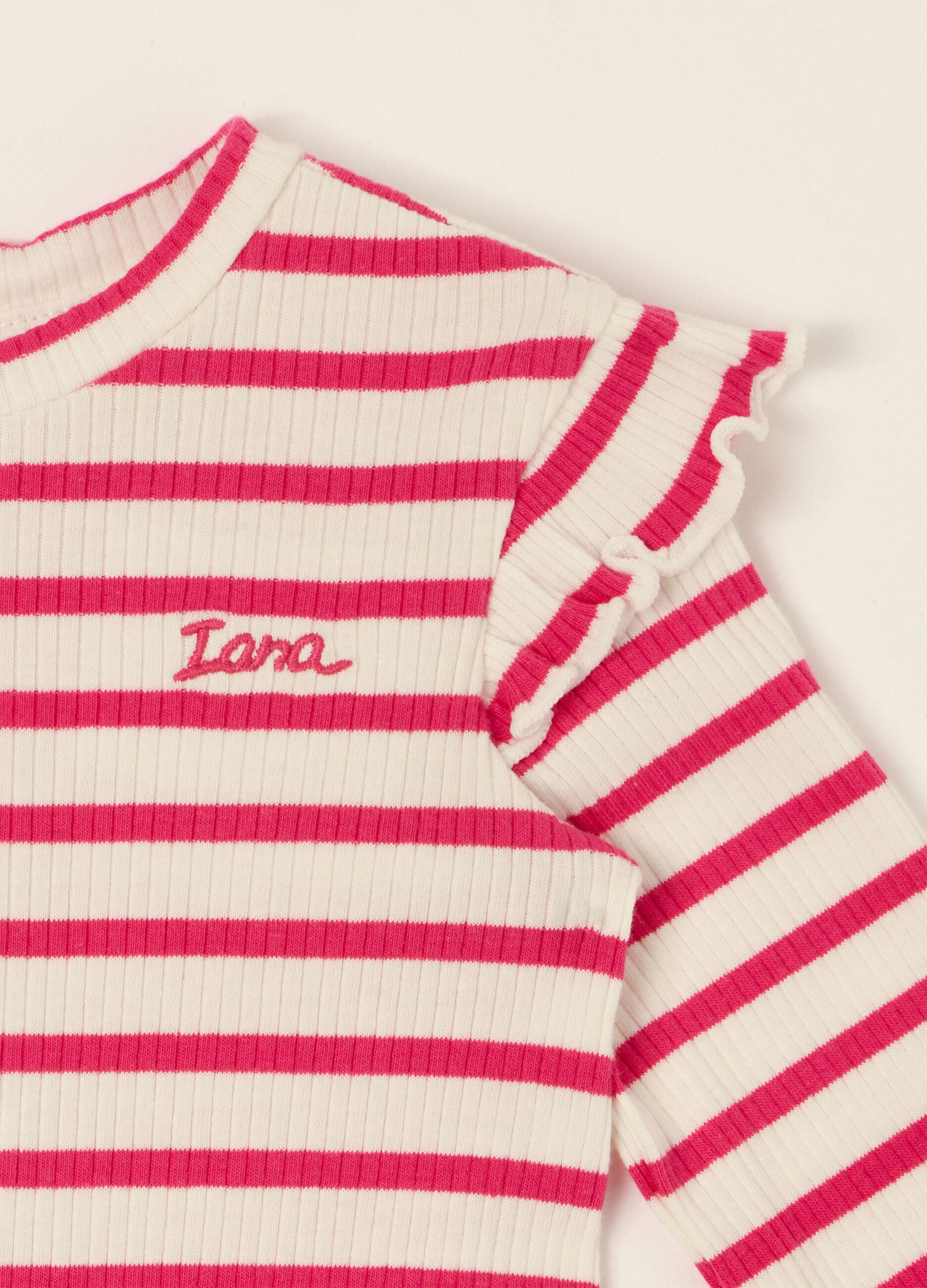 Baby girl white and red striped stretch cotton bodysuit