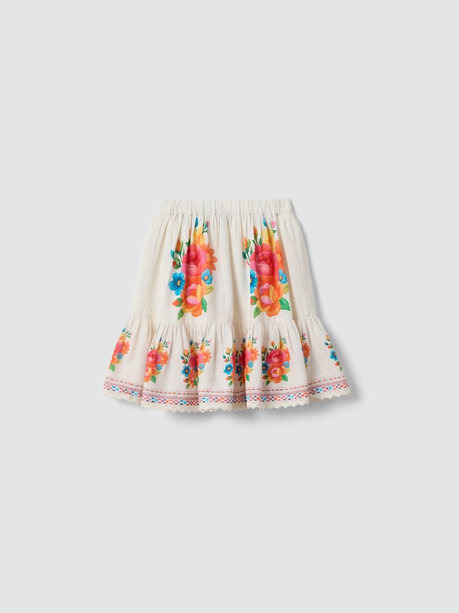 Gonna bianca in puro cotone con stampa floreale_1