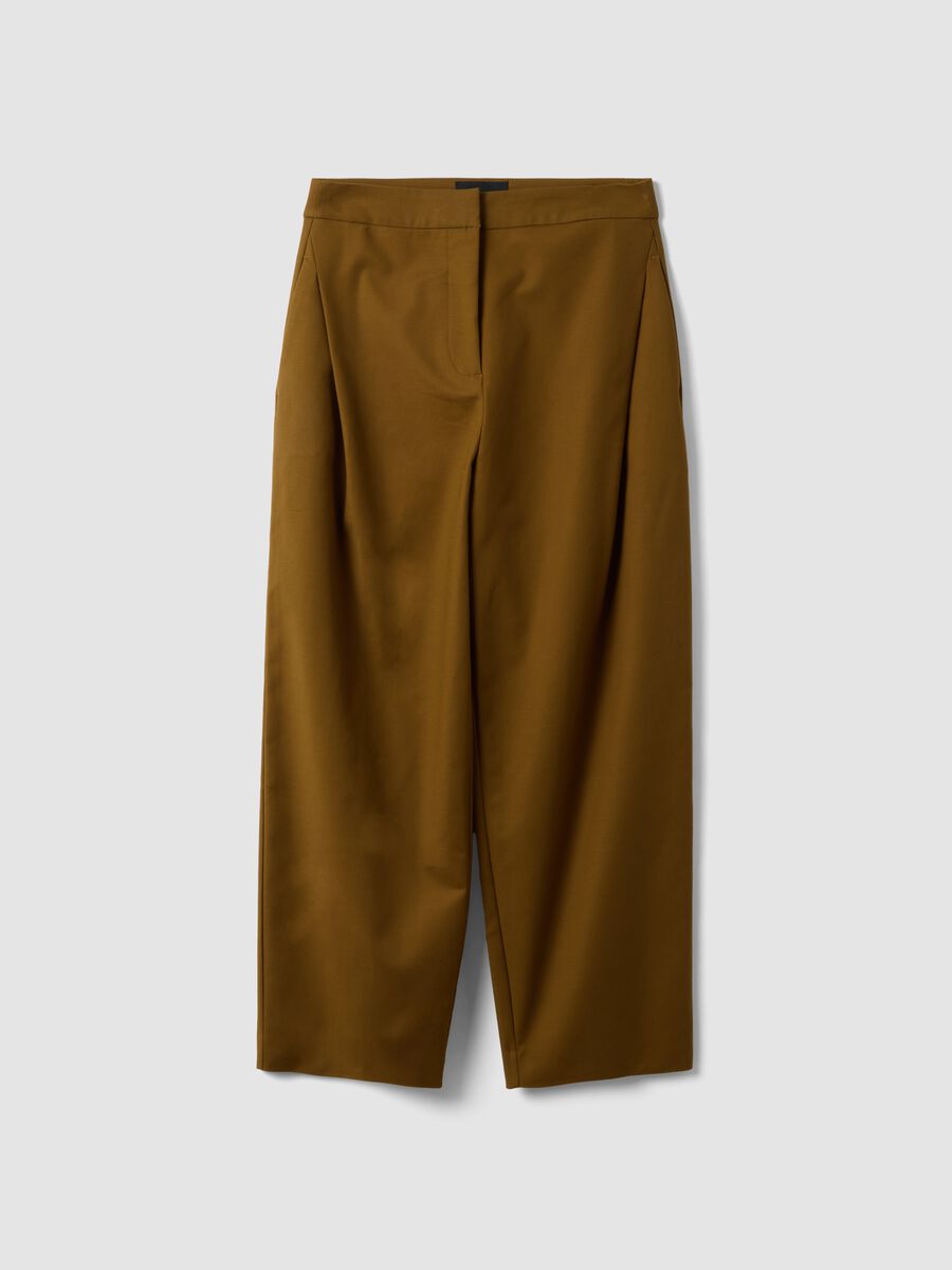 Pantaloni formali marroni in cotone elasticizzato barrel fit_4