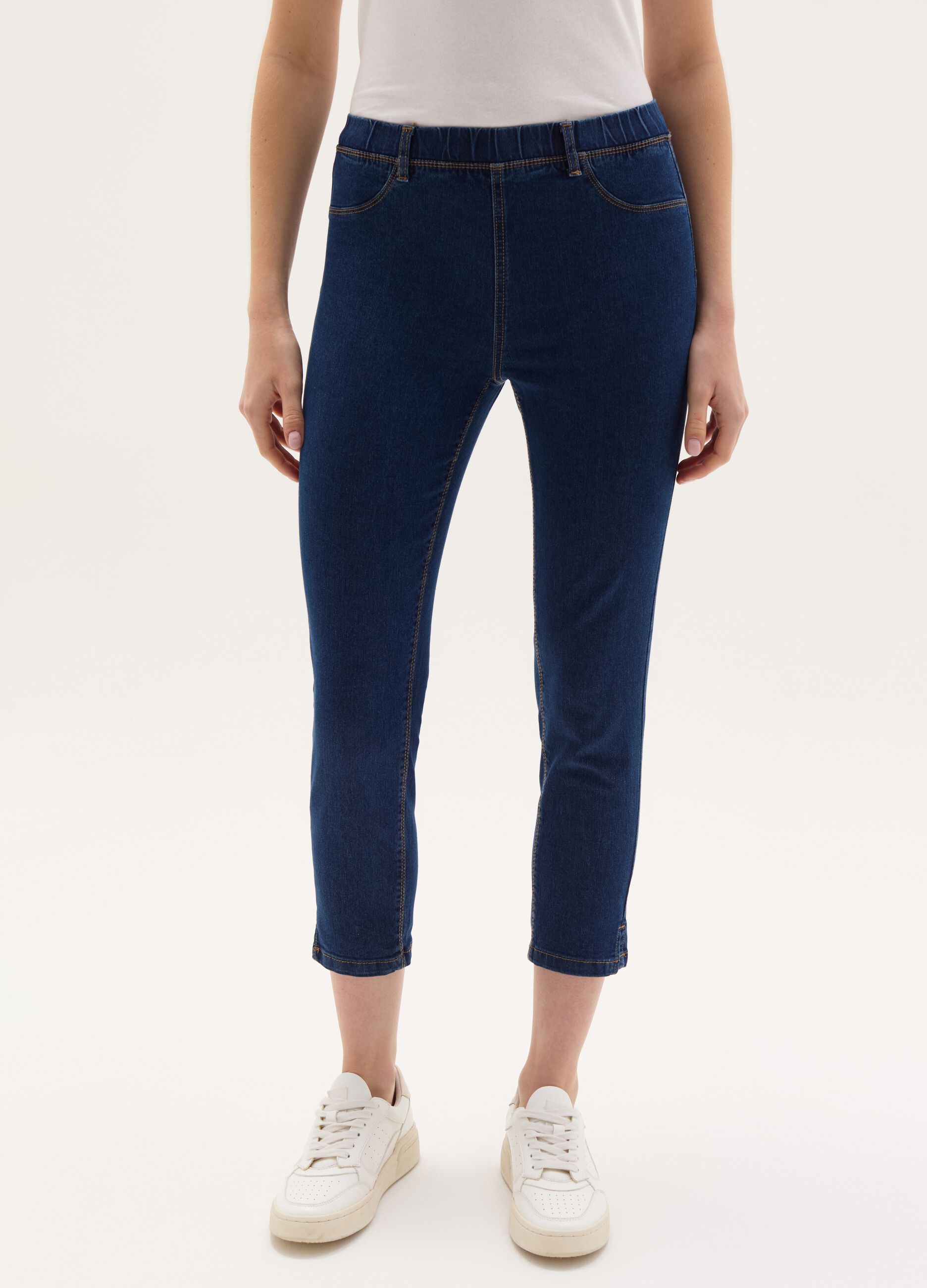Jeggings crop skinny fit con spacchetti