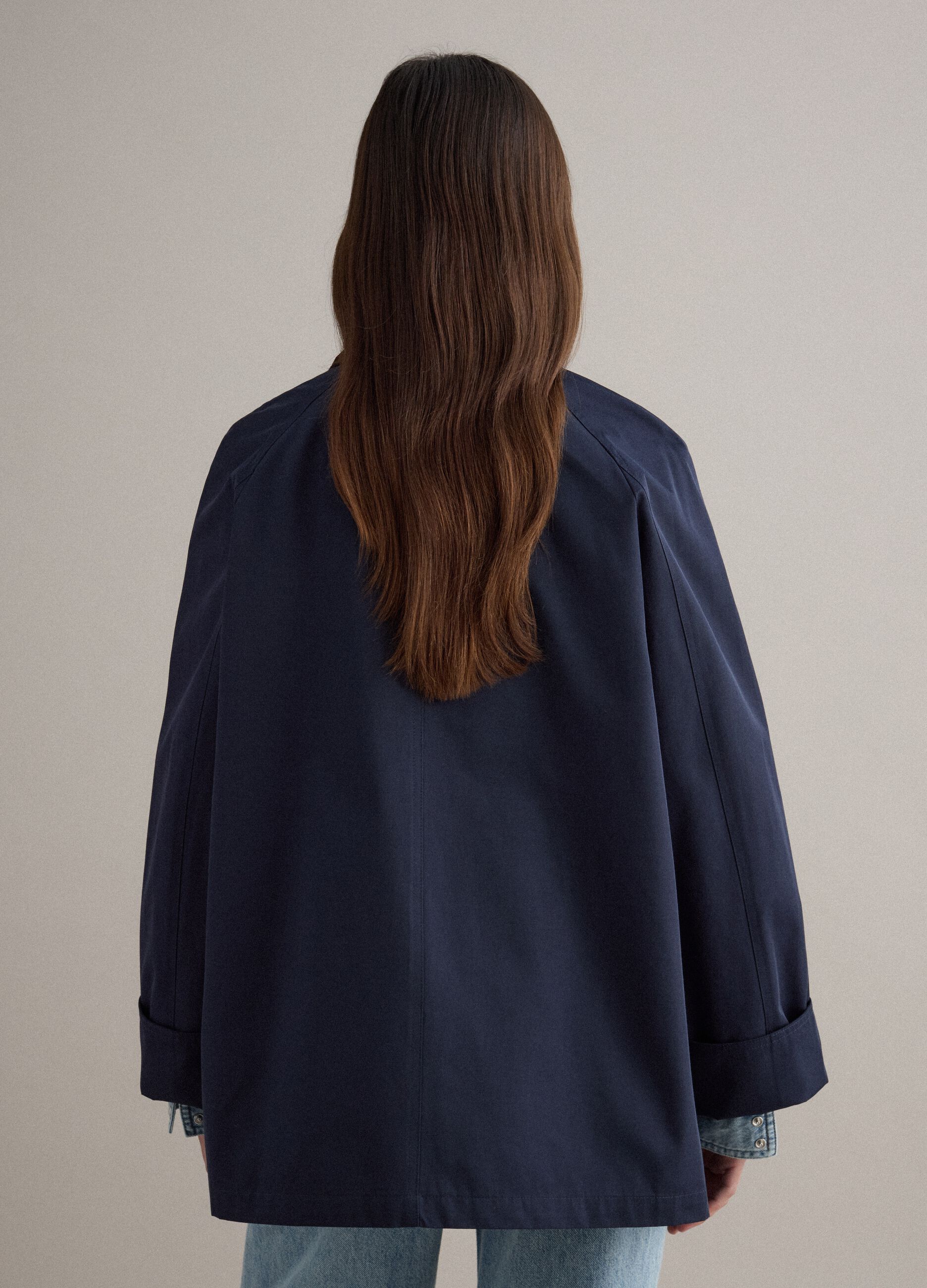 Blue cotton-blend jacket regular fit with contrasting collar