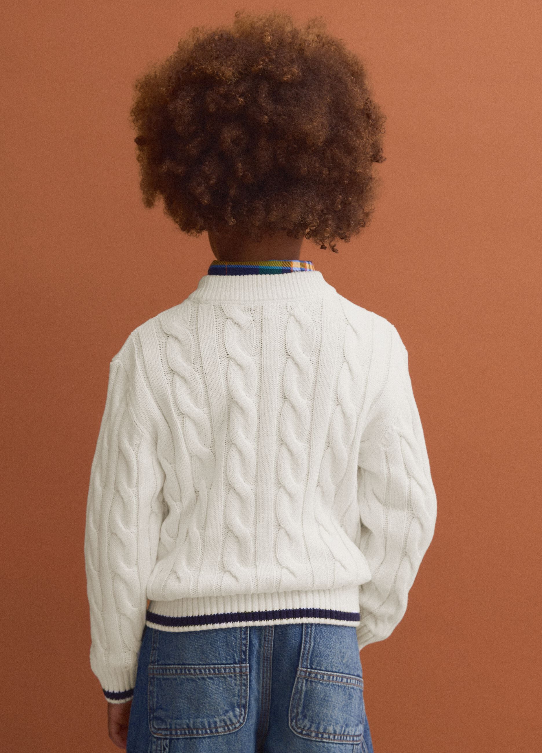 Wei&szlig;er Oversize-Pullover aus reiner Baumwolle mit Zopfmuster f&uuml;r Jungen